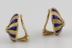Tiffany & Co. Schlumberger Taj Mahal Diamond Blue Enamel 18k Gold Earrings