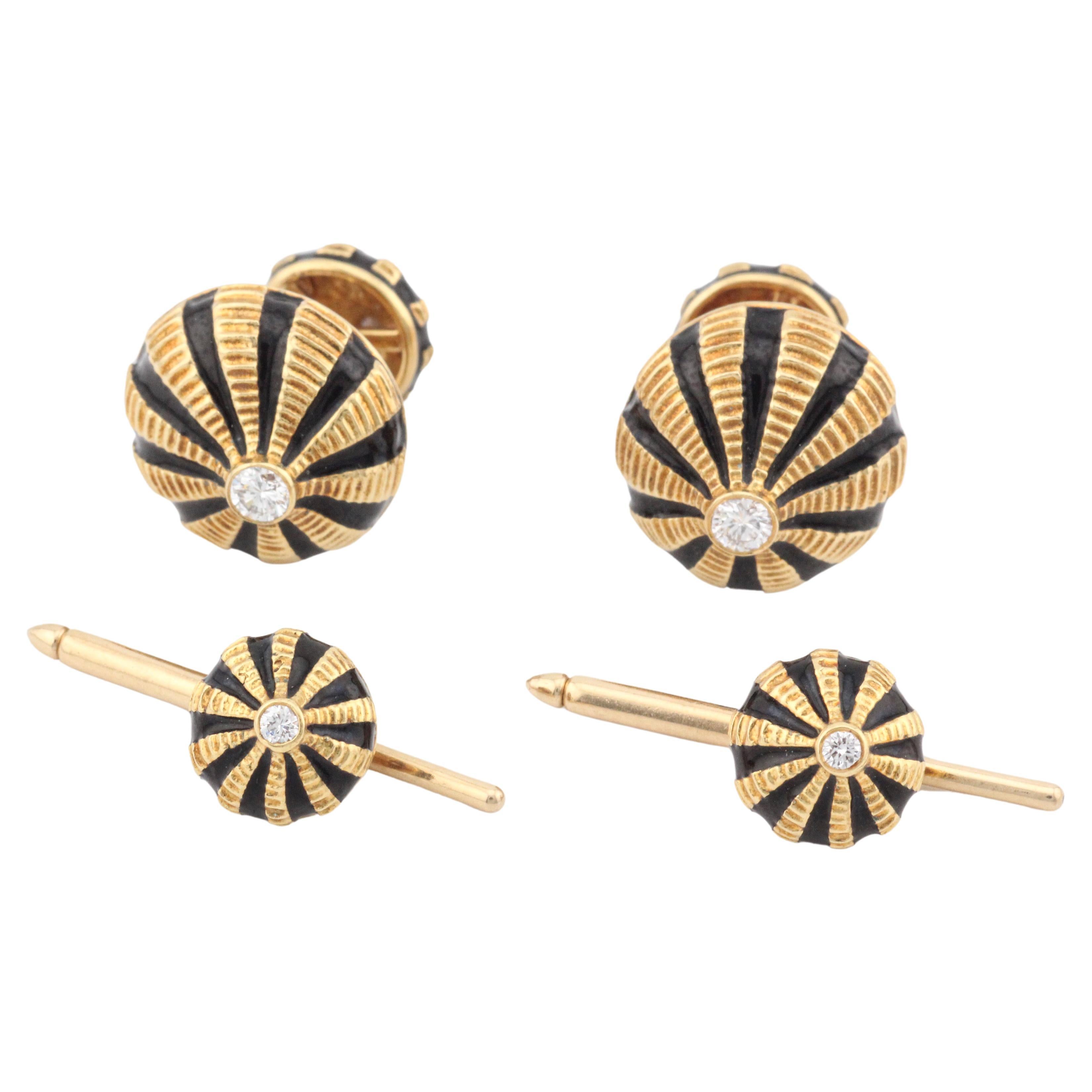 TIFFANY & CO. SCHLUMBERGER Taj Mahal Diamond Gold Cufflinks Set