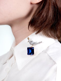 Tiffany & Co. Schlumberger Tanzanite Platinum 18K Brooch Bird On A Rock Brooch