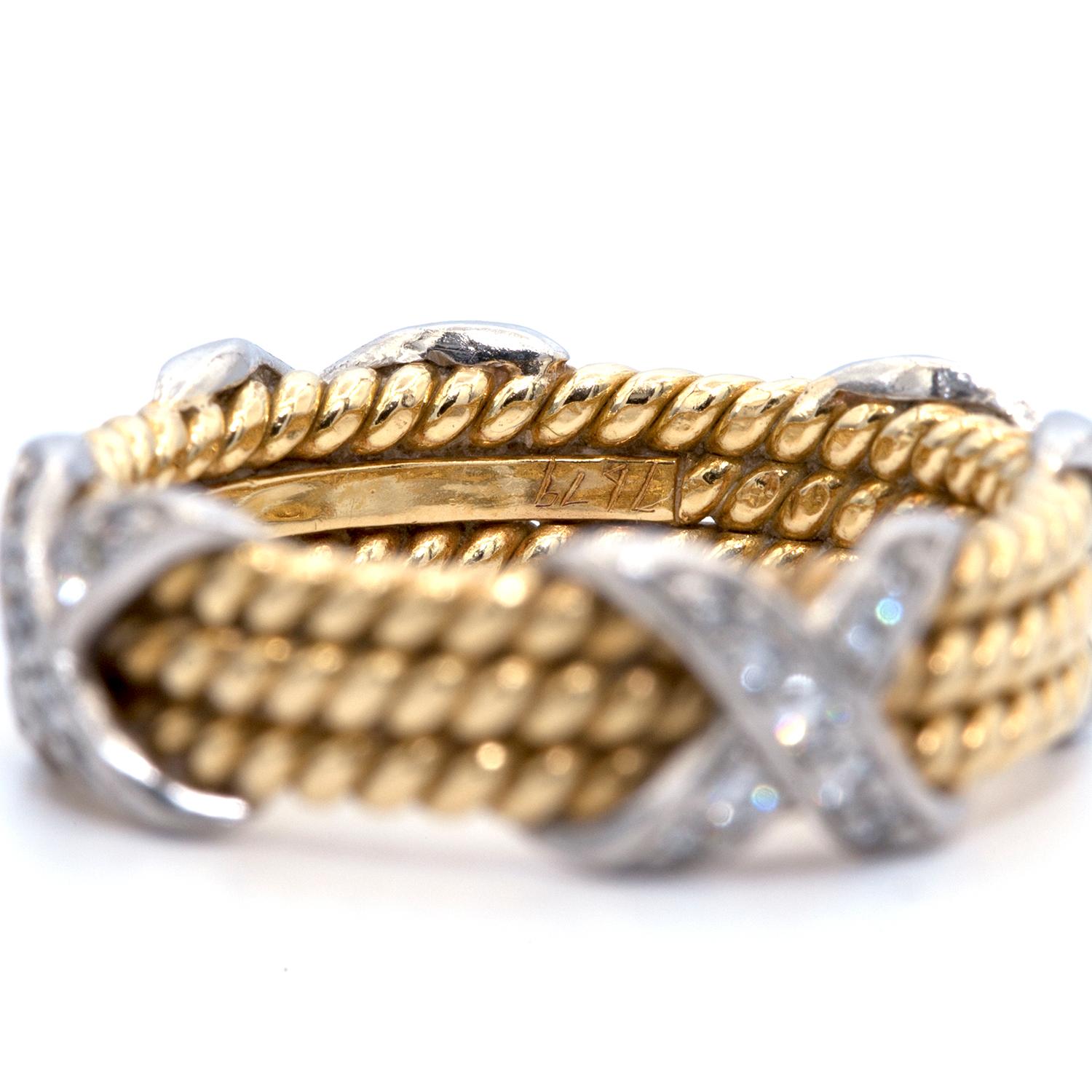 Modern Tiffany & Co. Schlumberger Three Section Diamond and Rope Band