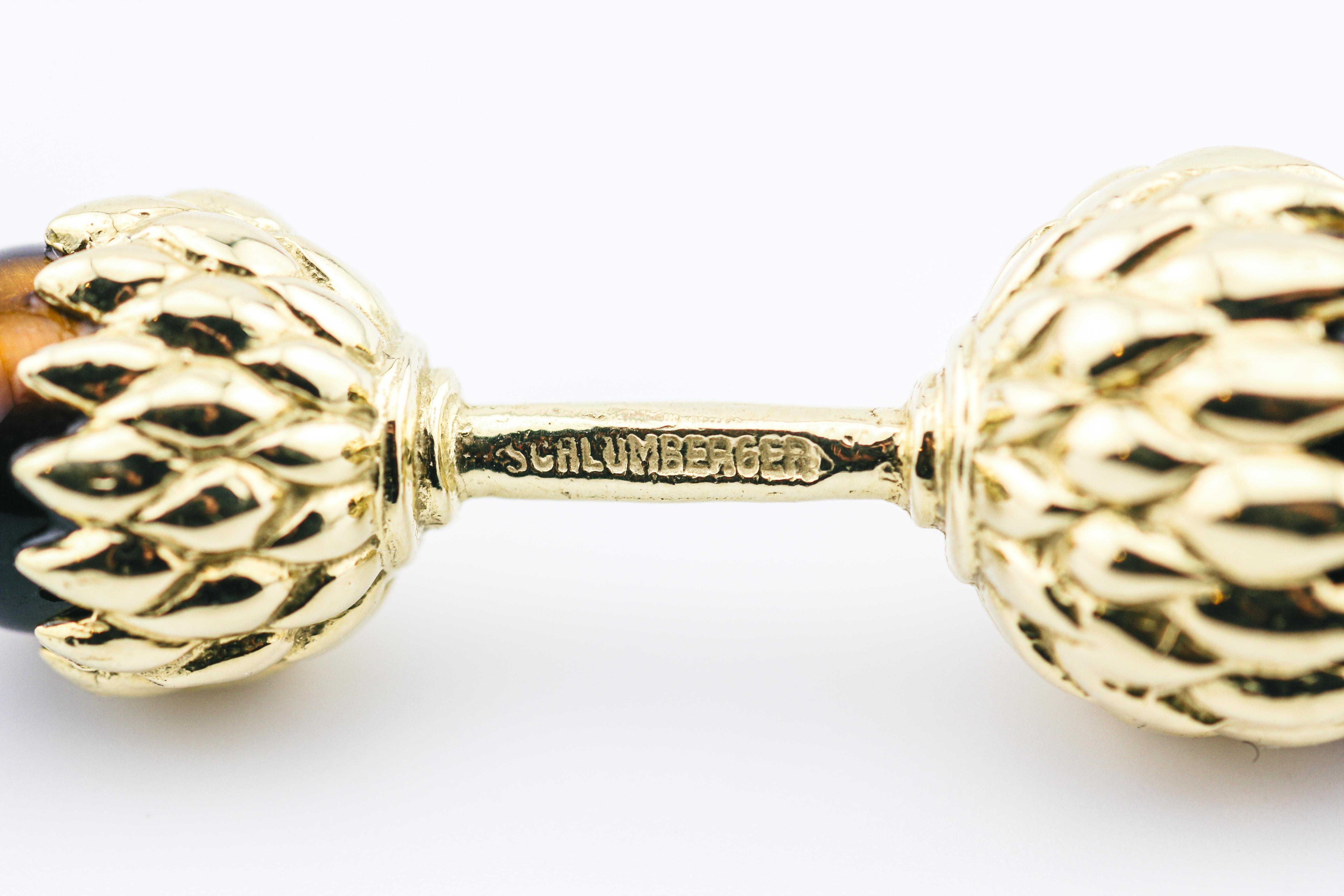 Men's Tiffany & Co. Schlumberger Tiger's Eye 18K Yellow Gold Acorn Cufflinks For Sale