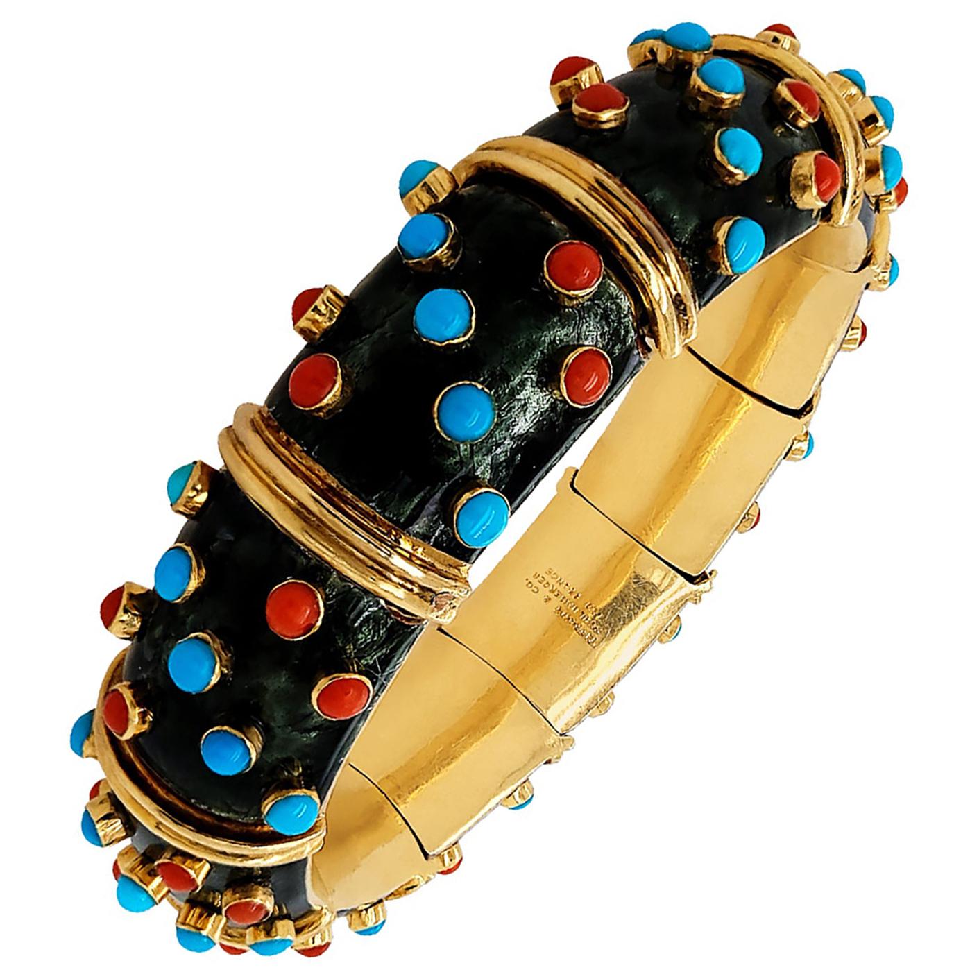Tiffany & Co. Schlumberger Turquoise Coral Enamel Bracelet