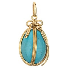 Tiffany & Co Schlumberger Turquoise Egg Charm Estate 18k Yellow Gold Pendant
