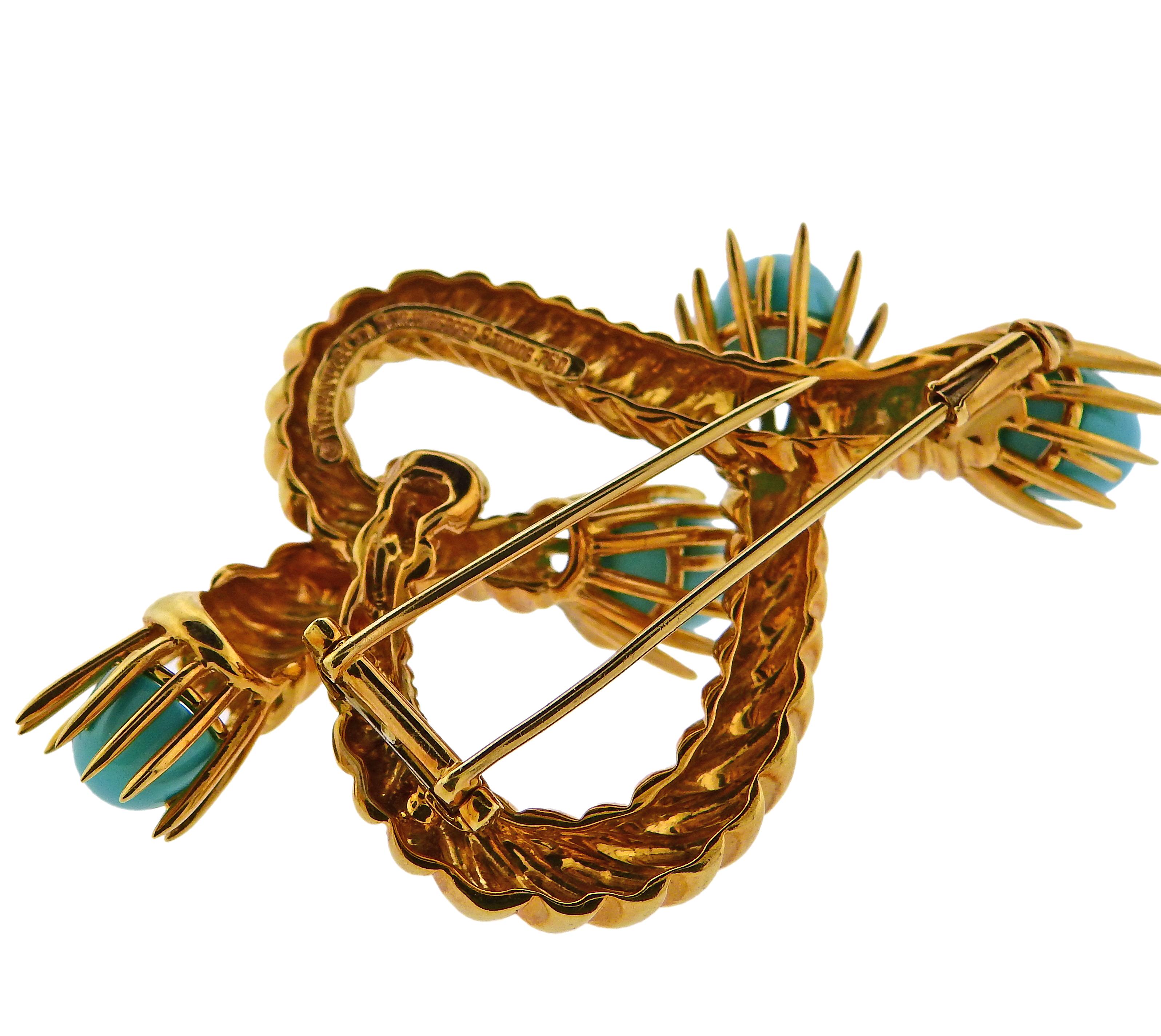 Women's or Men's Tiffany & Co. Schlumberger Turquoise Gold Brooch Pin