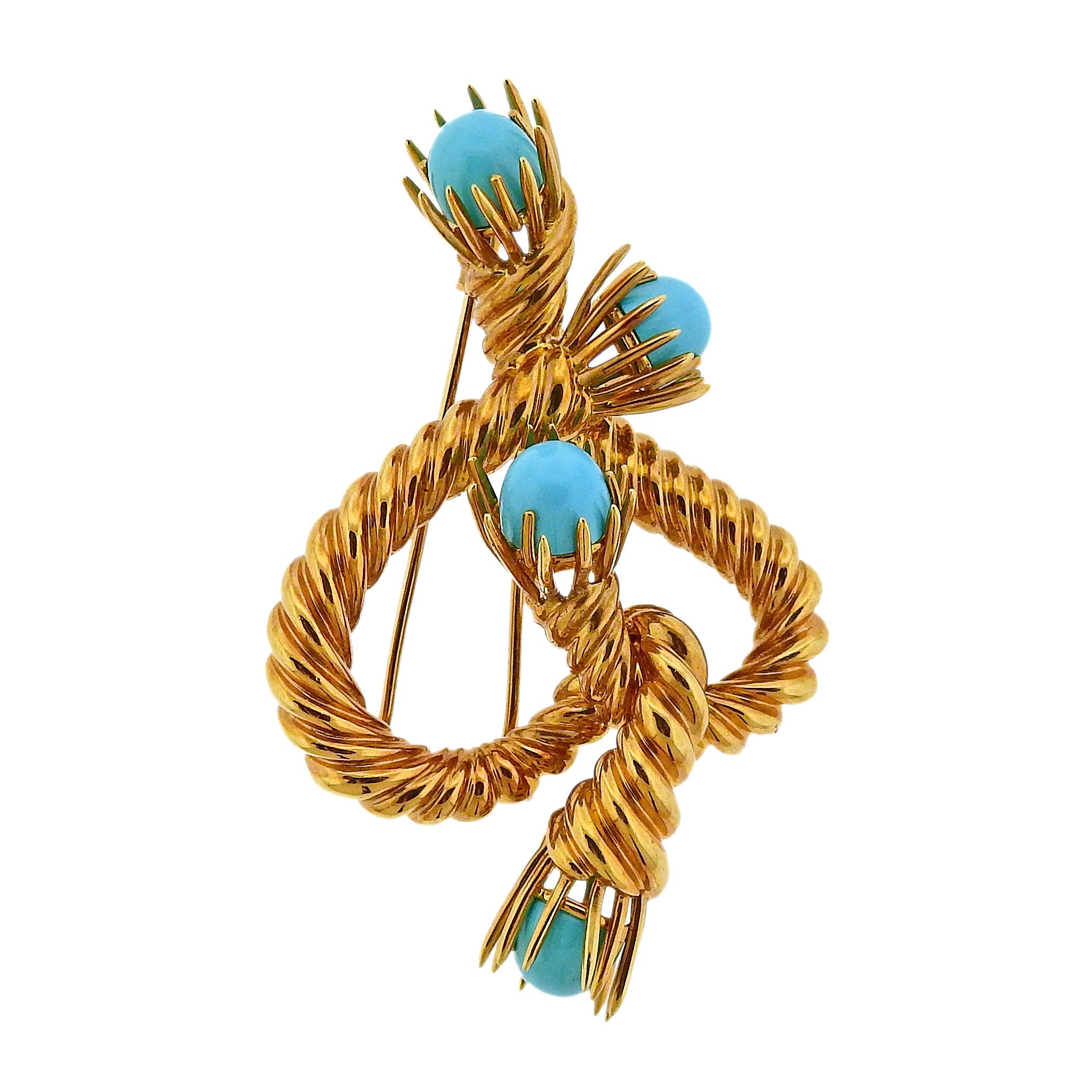 Tiffany & Co. Schlumberger Turquoise Gold Brooch Pin