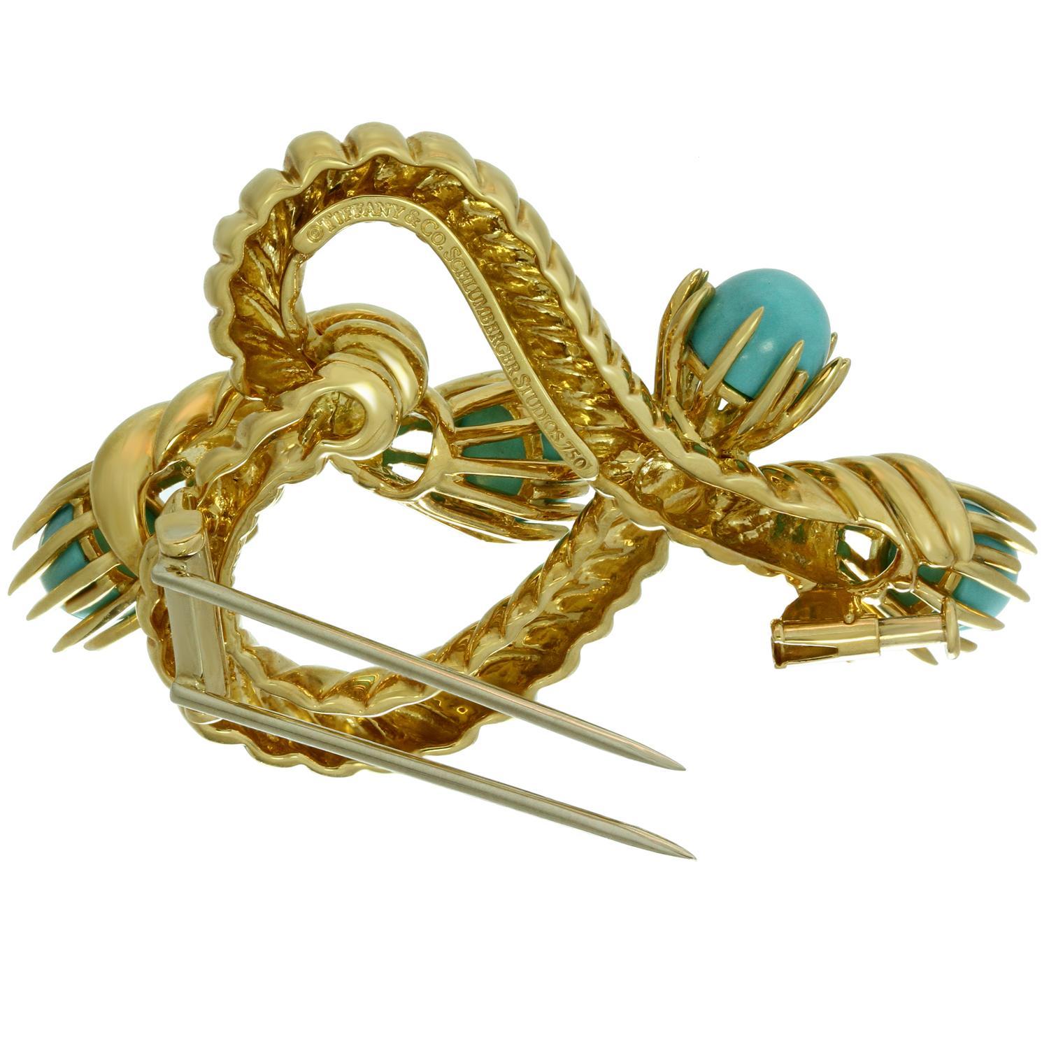 Women's Tiffany & Co. Schlumberger Turquoise Yellow Gold Heart Brooch