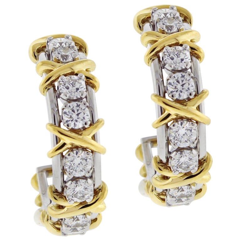 Tiffany and Co. Schlumberger Twenty Stone Hoop Earrings For Sale at 1stDibs  | tiffany schlumberger earrings