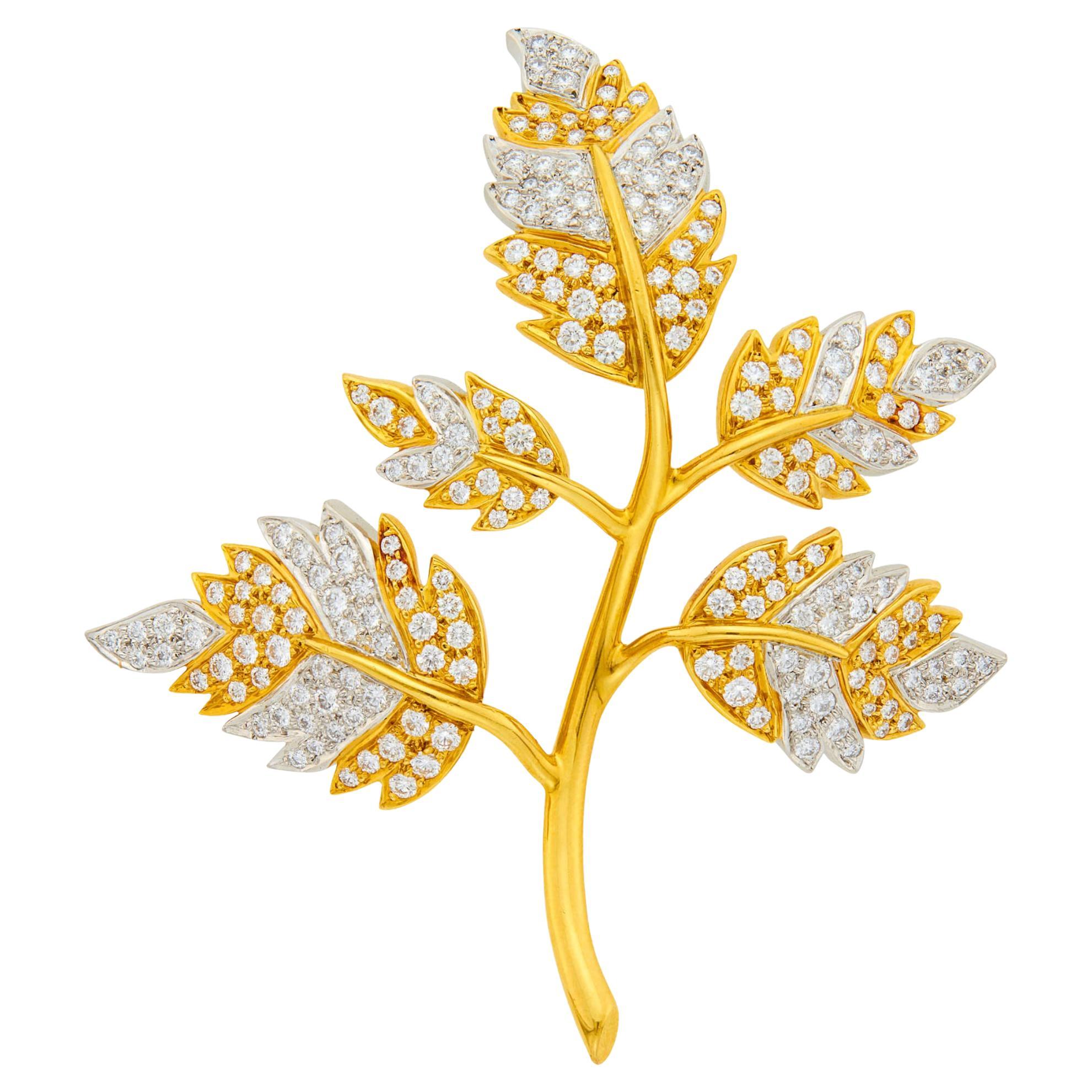 Tiffany & Co., Schlumberger Two-Color Gold and Diamond 'Five Leaves' Brooch