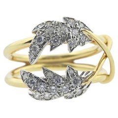 Schlumberger Gold-Platin-Ring mit zwei Blättern und Diamanten von Tiffany & Co
