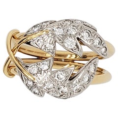 Tiffany & Co. Schlumberger Two Leaves Ring, Platinum and 18 Karat Yellow Gold