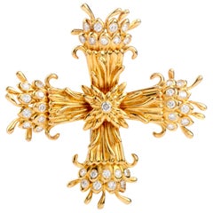 Tiffany & Co. Schlumberger Vintage 1.50 Carat Diamond 18K Gold Cross Clip Pin