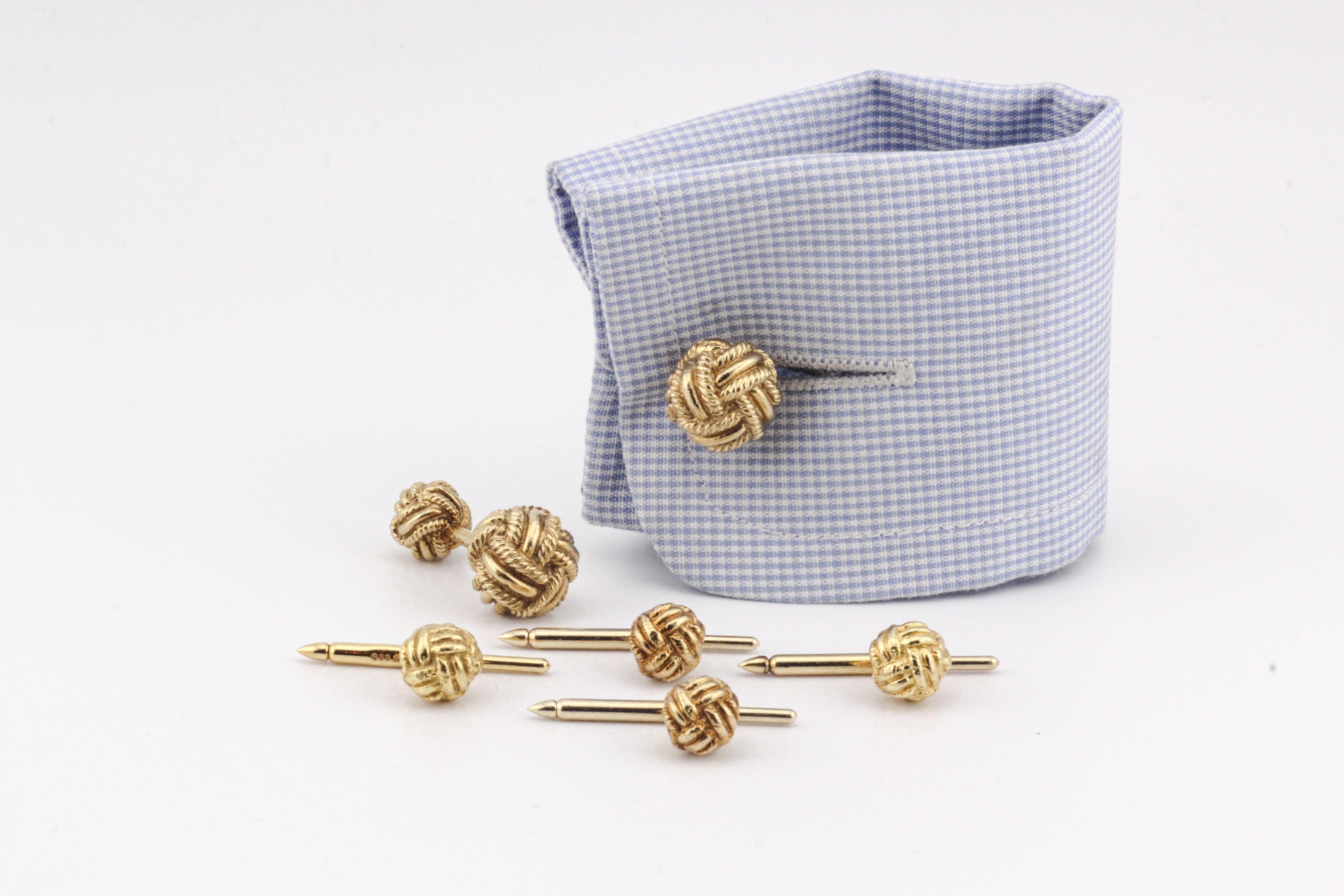 Tiffany & Co. Schlumberger Vintage 18K Yellow Gold Knot Cufflinks 4 Studs Set 6