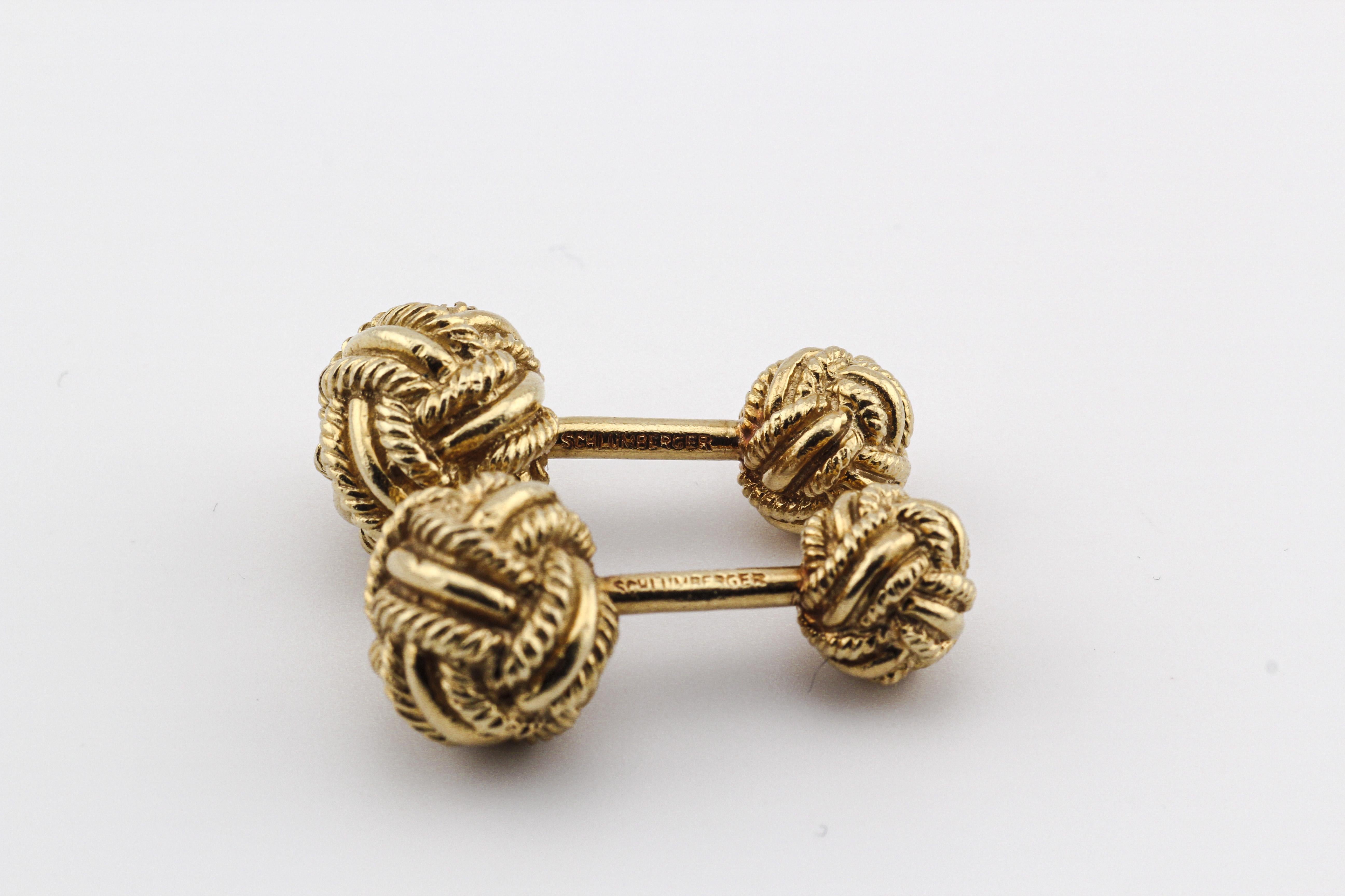 Men's Tiffany & Co. Schlumberger Vintage 18K Yellow Gold Knot Cufflinks 4 Studs Set
