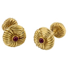 Tiffany & Co. Schlumberger Vintage Ruby 18k Yellow Gold Cufflinks