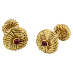 Tiffany & Co. Schlumberger Vintage Ruby 18k Yellow Gold Cufflinks