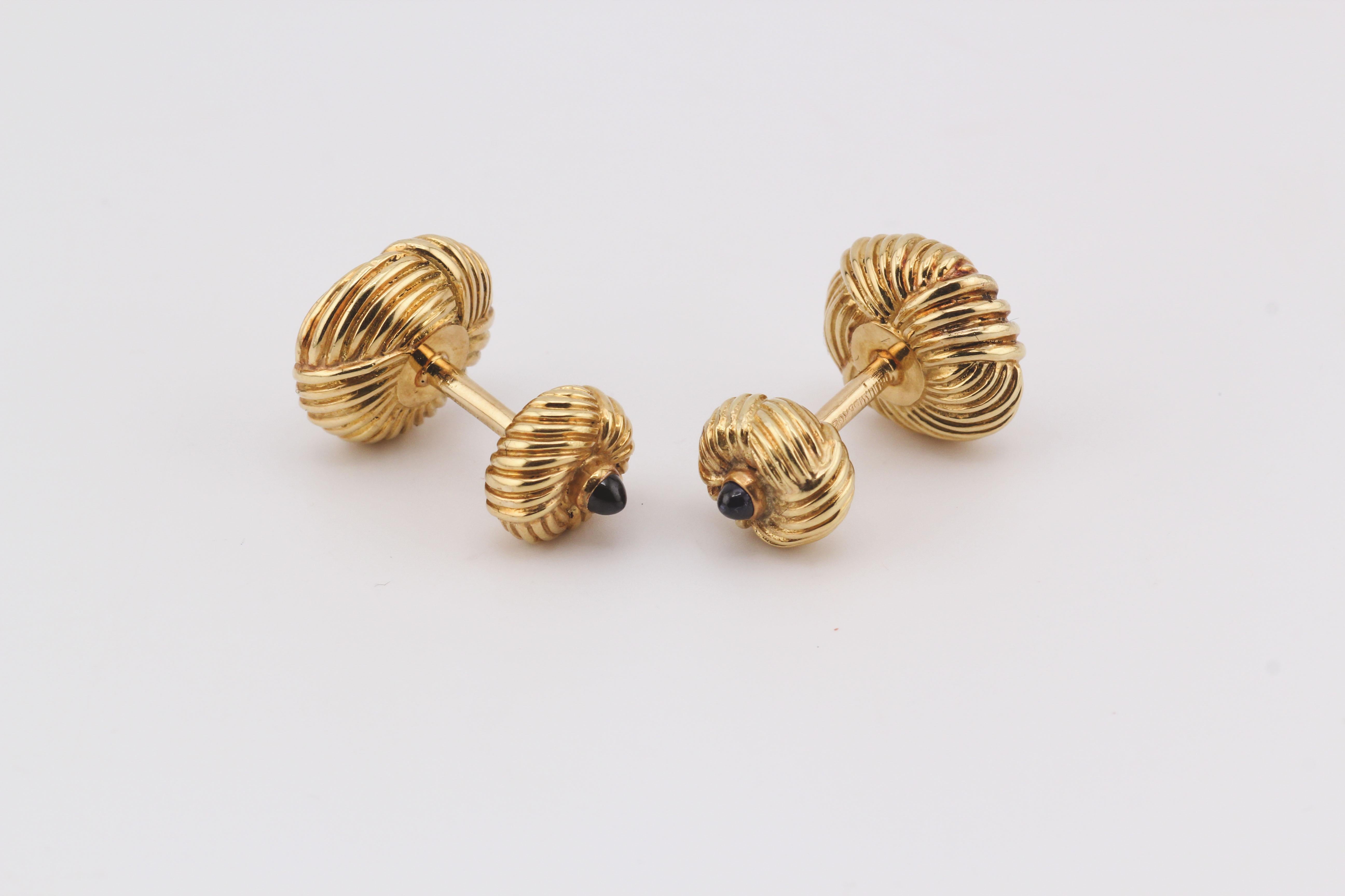 Tiffany & Co. Schlumberger Vintage Sapphire 18k Yellow Gold Cufflinks In Good Condition In Simpsonville, SC