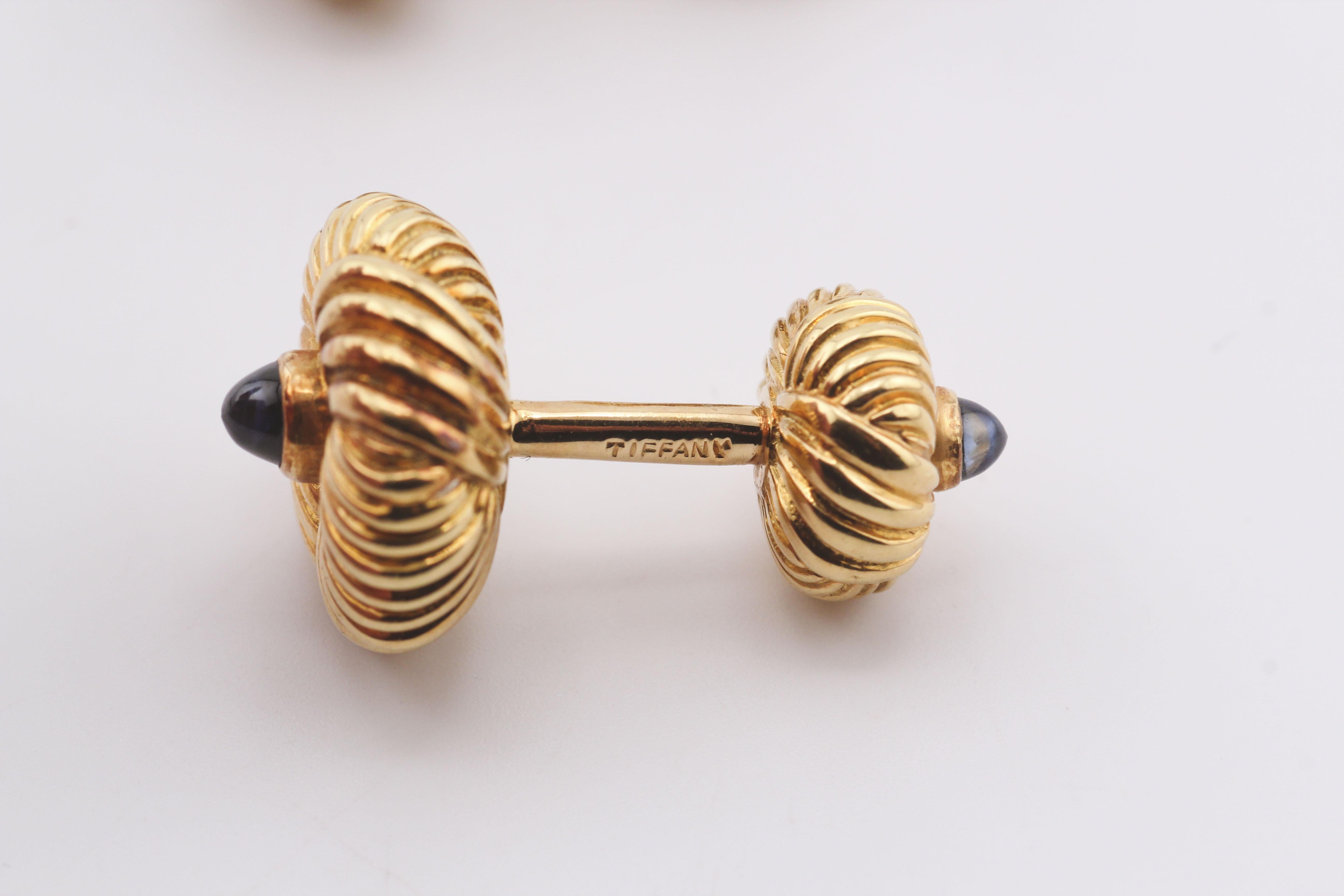 Men's Tiffany & Co. Schlumberger Vintage Sapphire 18k Yellow Gold Cufflinks
