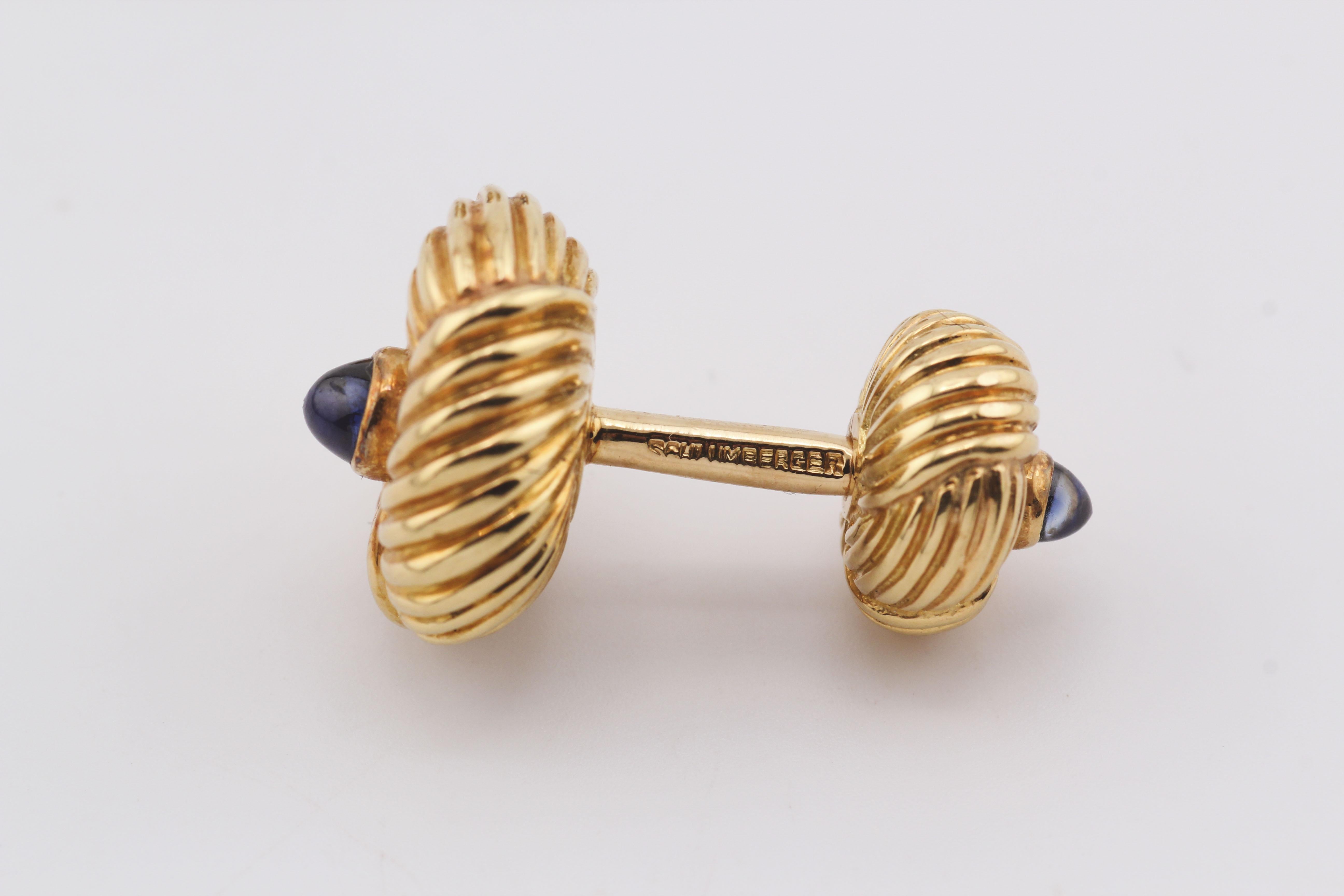 Tiffany & Co. Schlumberger Vintage Sapphire 18k Yellow Gold Cufflinks 1