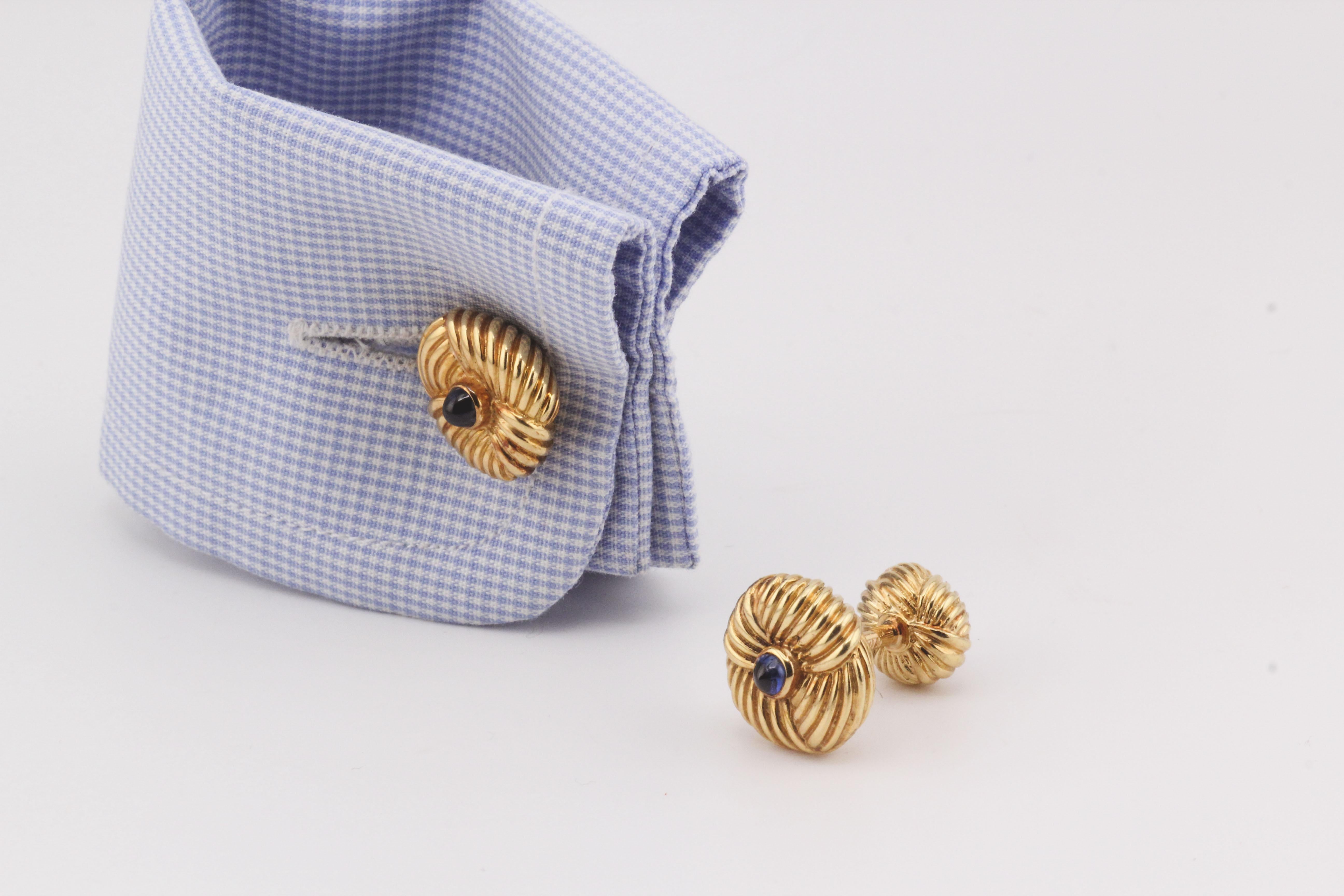 Tiffany & Co. Schlumberger Vintage Sapphire 18k Yellow Gold Cufflinks 2