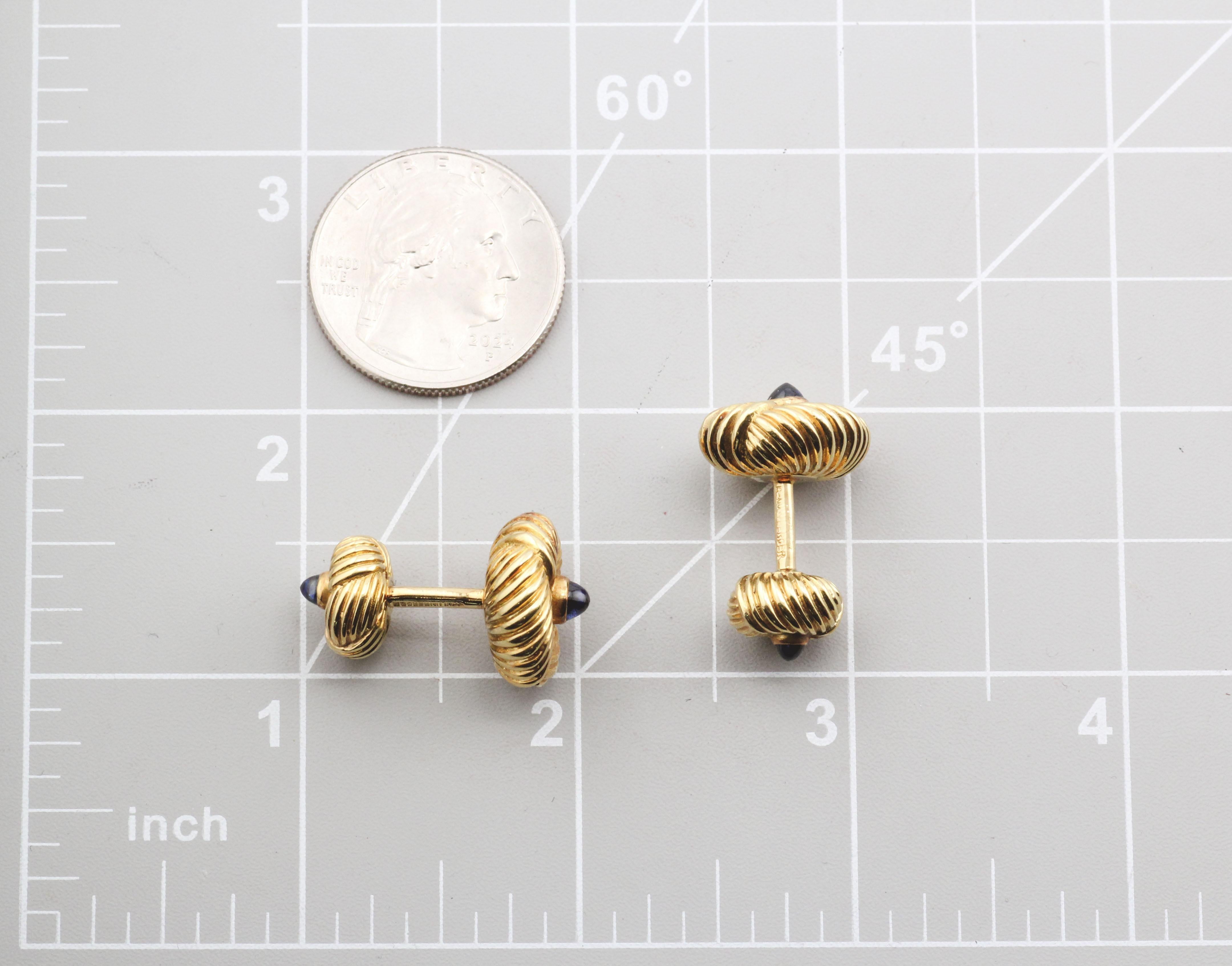 Tiffany & Co. Schlumberger Vintage Sapphire 18k Yellow Gold Cufflinks 3