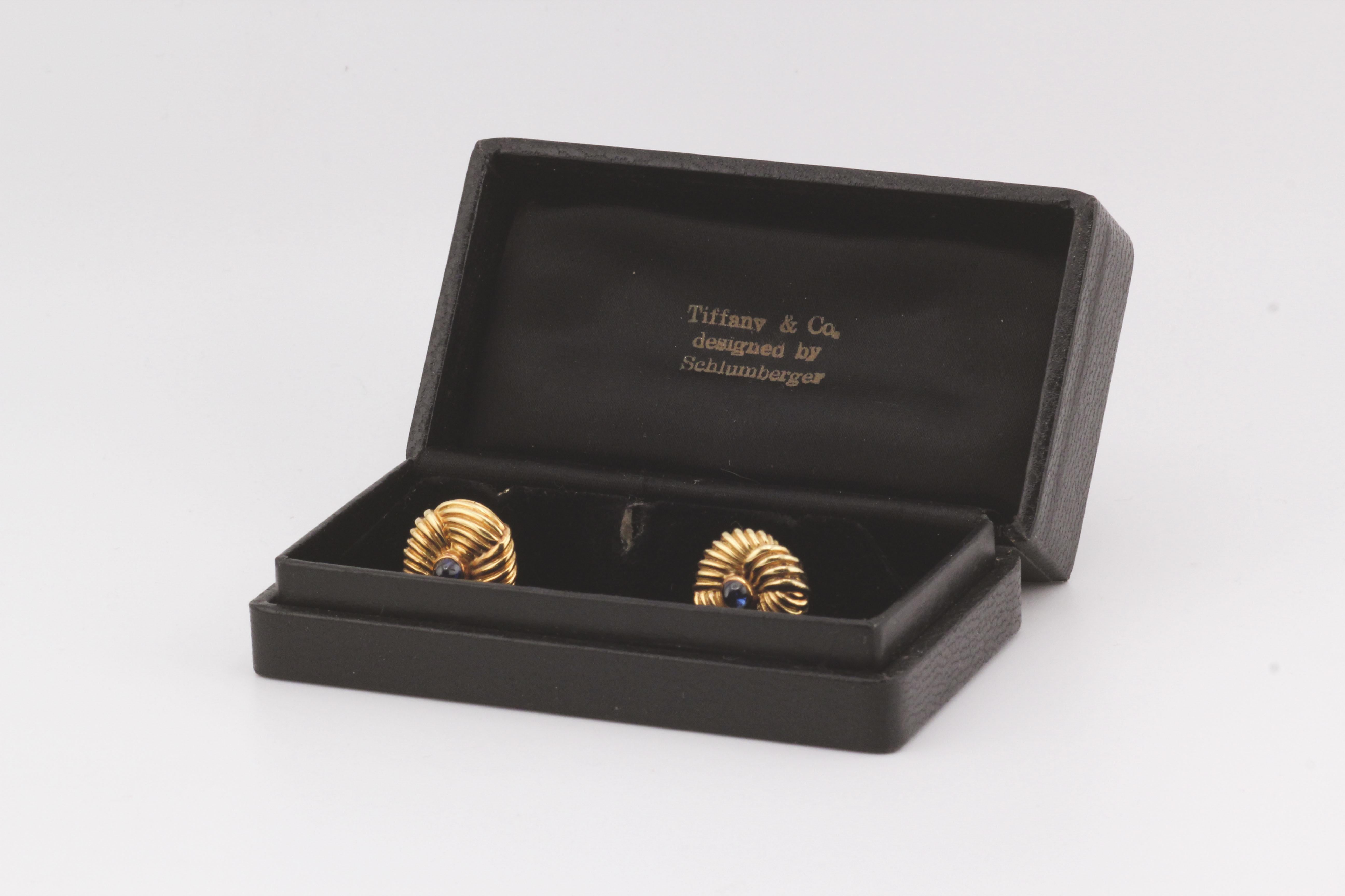 Tiffany & Co. Schlumberger Vintage Sapphire 18k Yellow Gold Cufflinks 4