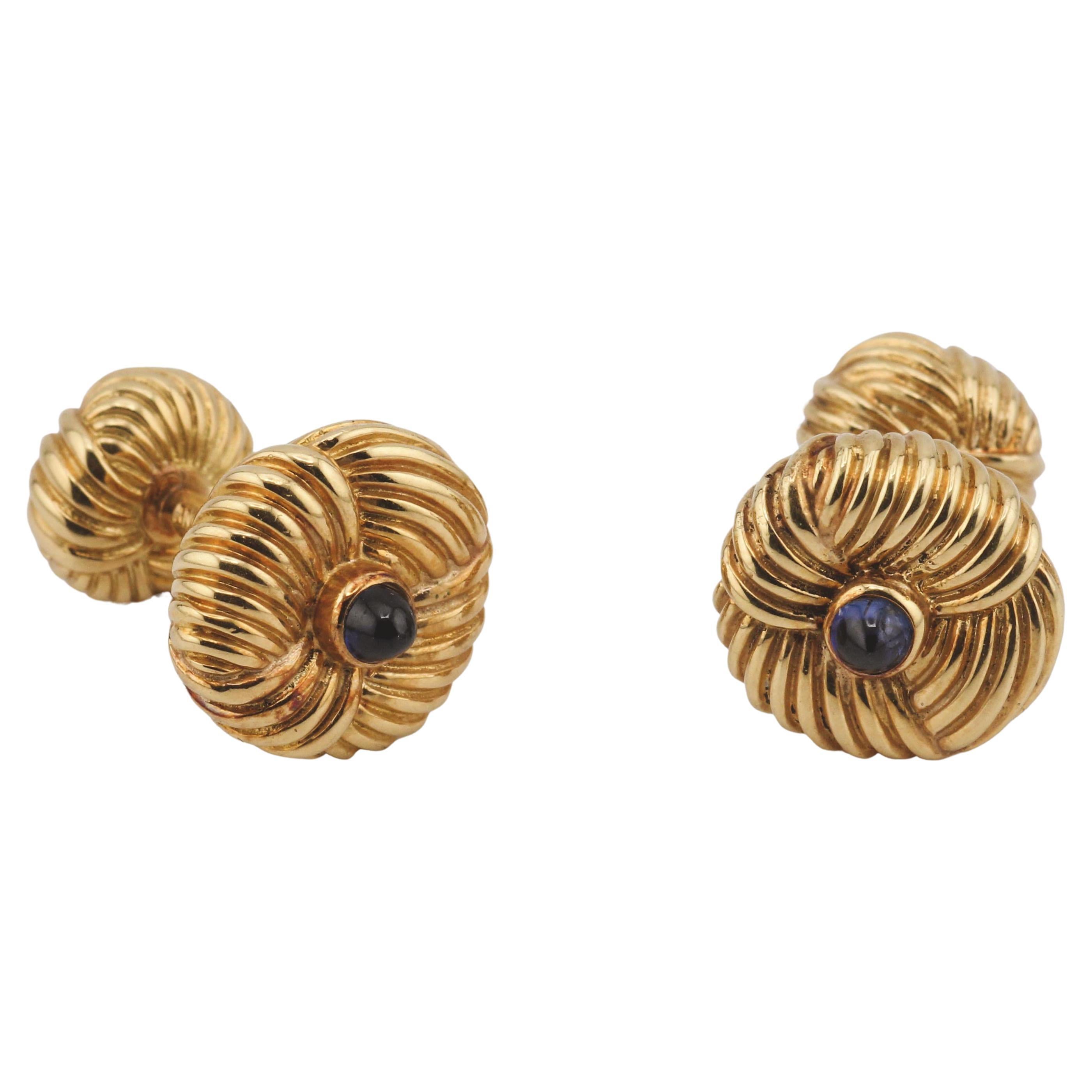 Tiffany & Co. Schlumberger Vintage Sapphire 18k Yellow Gold Cufflinks