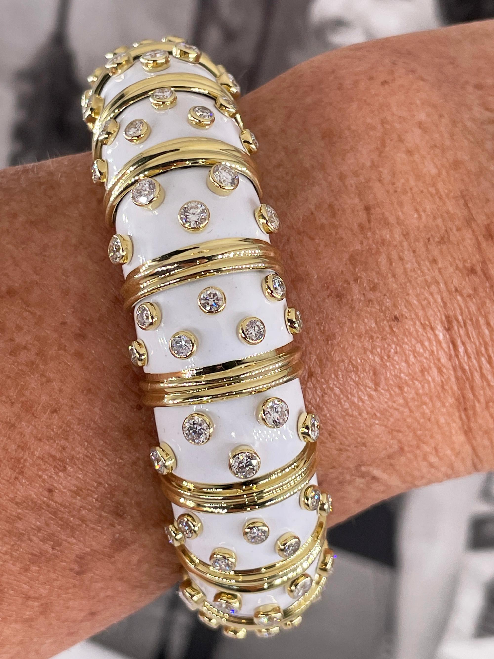 Tiffany & Co. Schlumberger White Enamel Diamond Bangle Bracelet 18kt Gold France 5