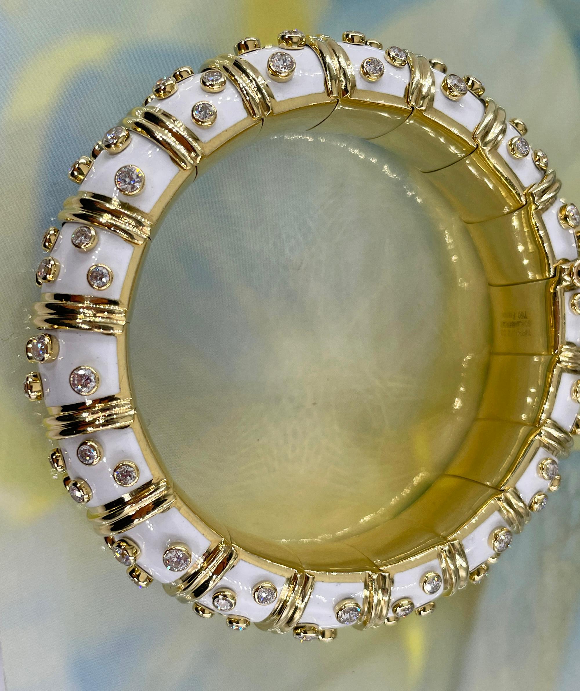 Tiffany & Co. Schlumberger White Enamel Diamond Bangle Bracelet 18kt Gold France 11
