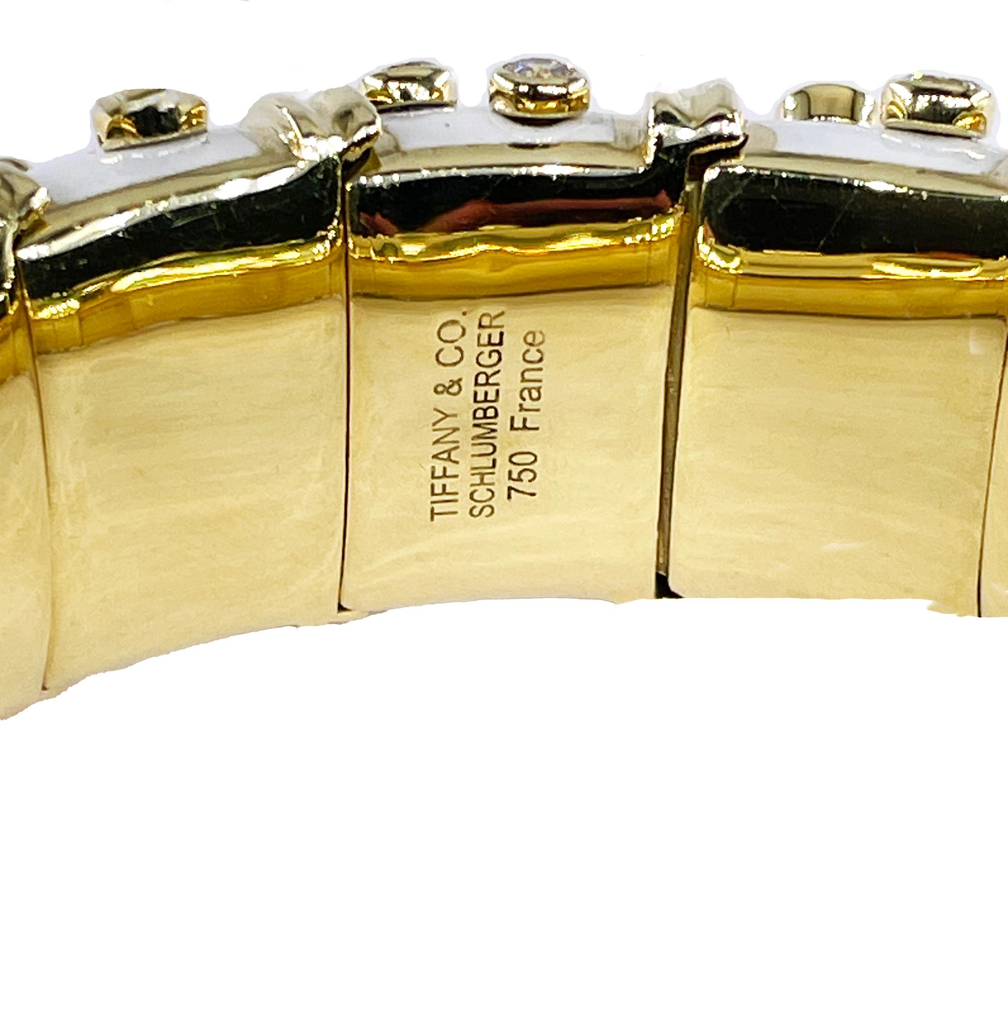 Modern Tiffany & Co. Schlumberger White Enamel Diamond Bangle Bracelet 18kt Gold France