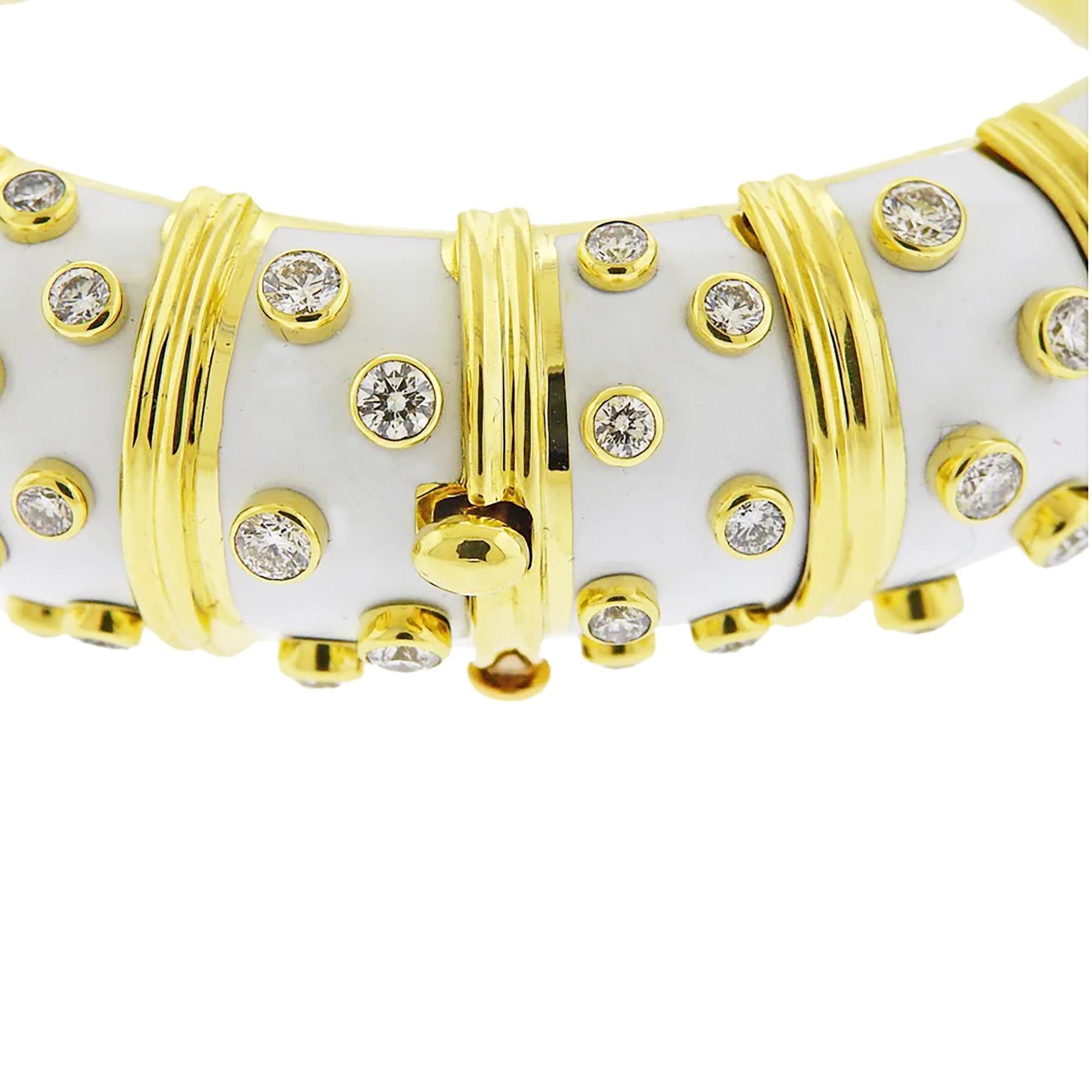 Tiffany & Co. Schlumberger White Enamel Diamond Bangle Bracelet 18kt Gold France 1