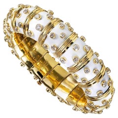 Tiffany & Co. Schlumberger White Enamel Diamond Bangle Bracelet 18kt Gold France