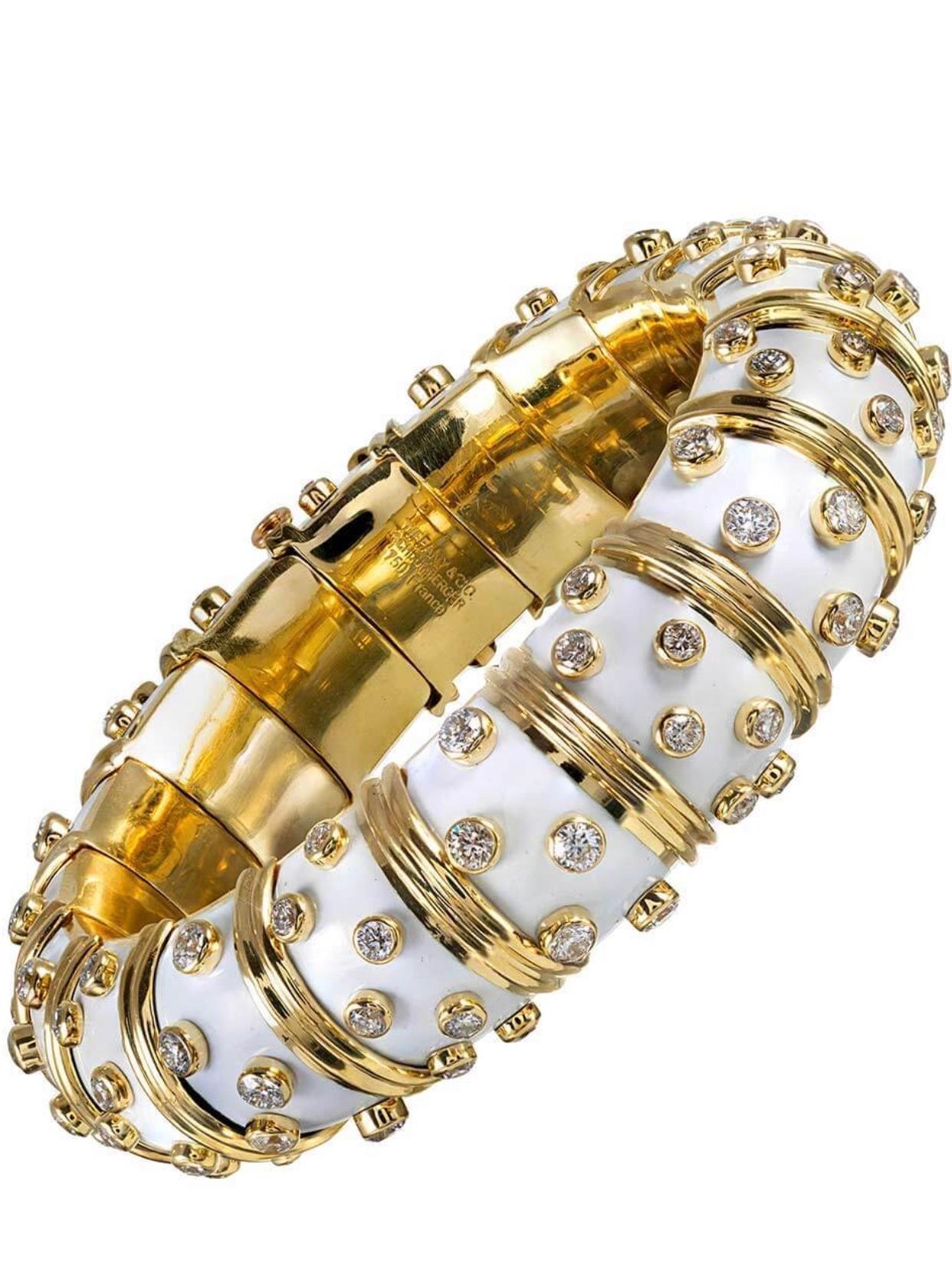 Tiffany & Co. Schlumberger White Enamel Diamond Bangle Bracelet, 21st Century 2