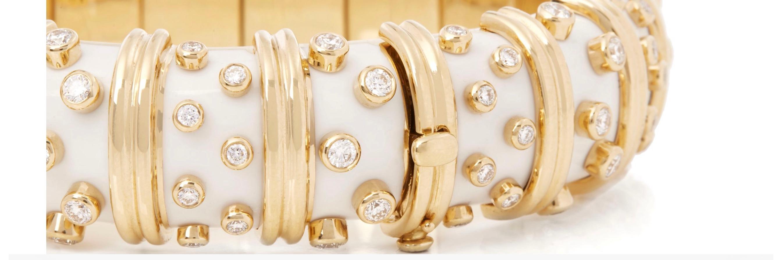 Retro Tiffany & Co. Schlumberger White Enamel Diamond Bangle Bracelet, 21st Century