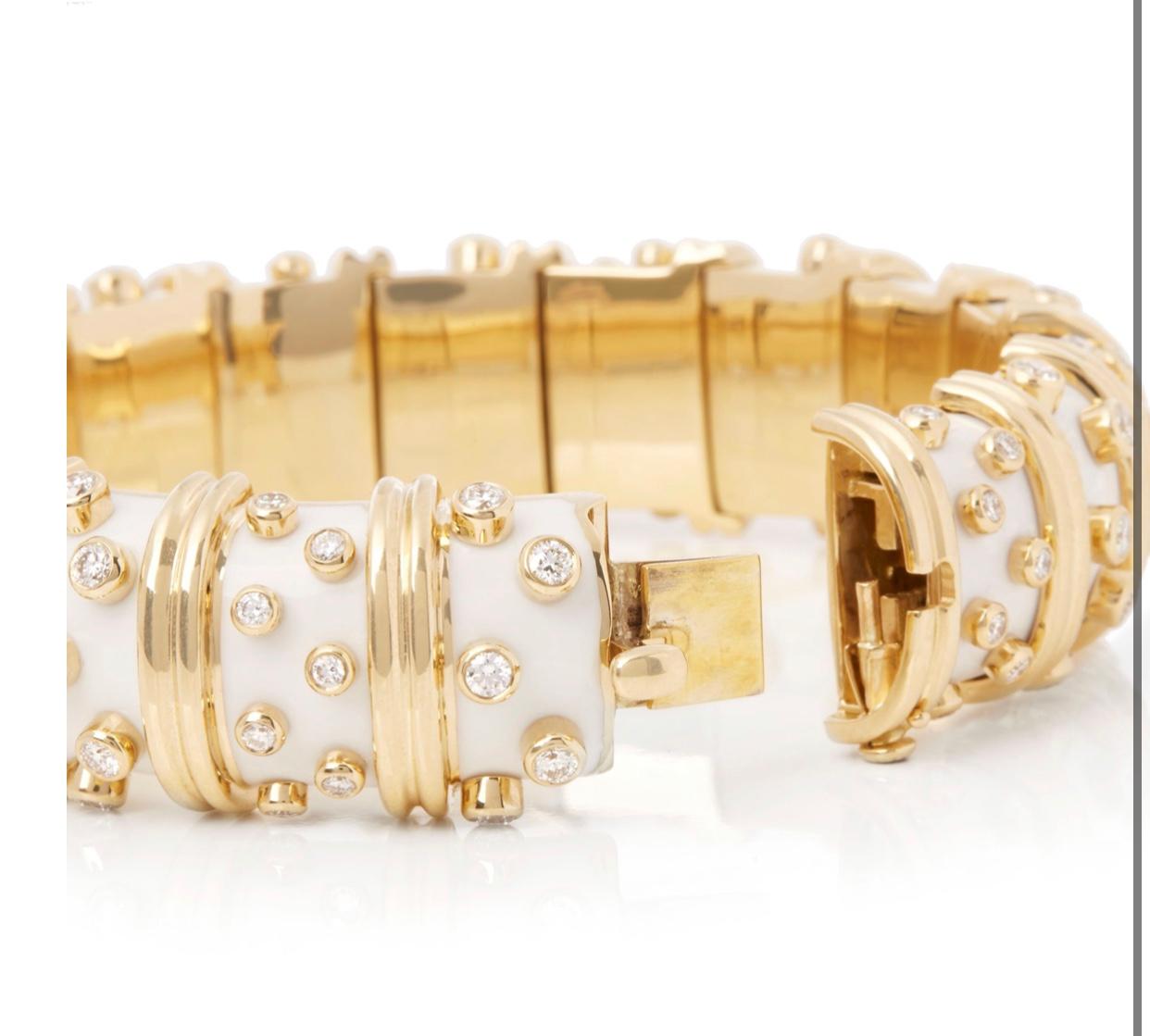 Tiffany & Co. Schlumberger White Enamel Diamond Bangle Bracelet, 21st Century In Excellent Condition In New York, NY