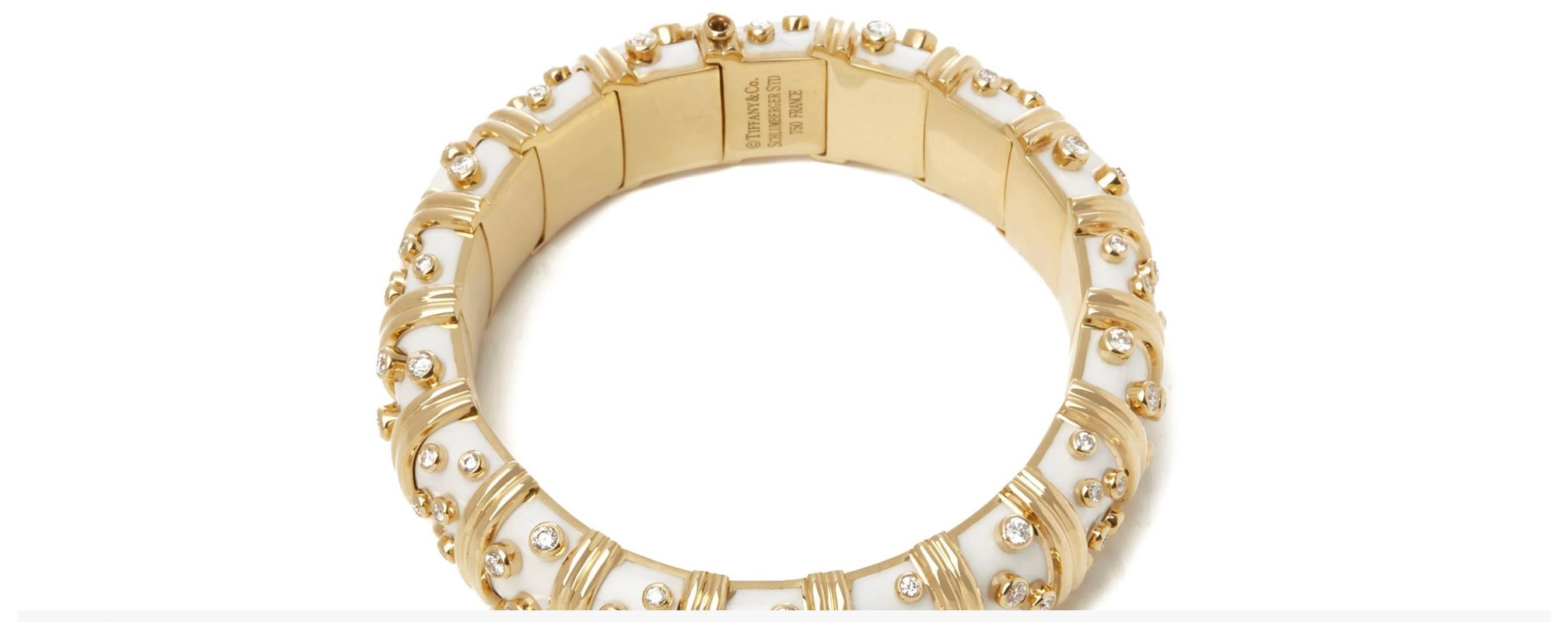 Women's Tiffany & Co. Schlumberger White Enamel Diamond Bangle Bracelet, 21st Century