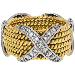 Tiffany & Co. Schlumberger X Six-Row 5 Rope Ring 18 Karat Yellow Gold Platinum