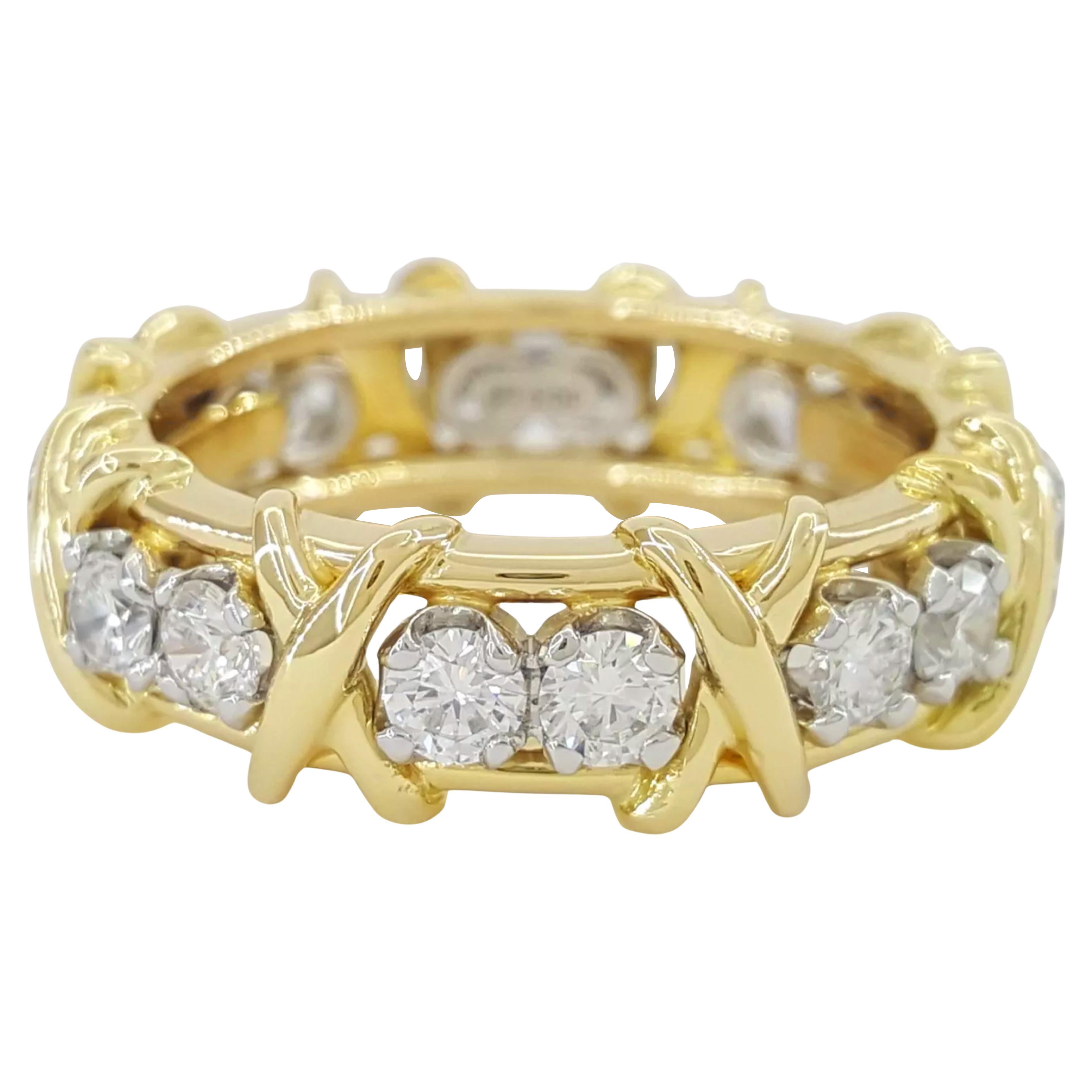 Tiffany & Co. Anello Schlumberger "X" con sedici diamanti in oro giallo 18 carati in vendita
