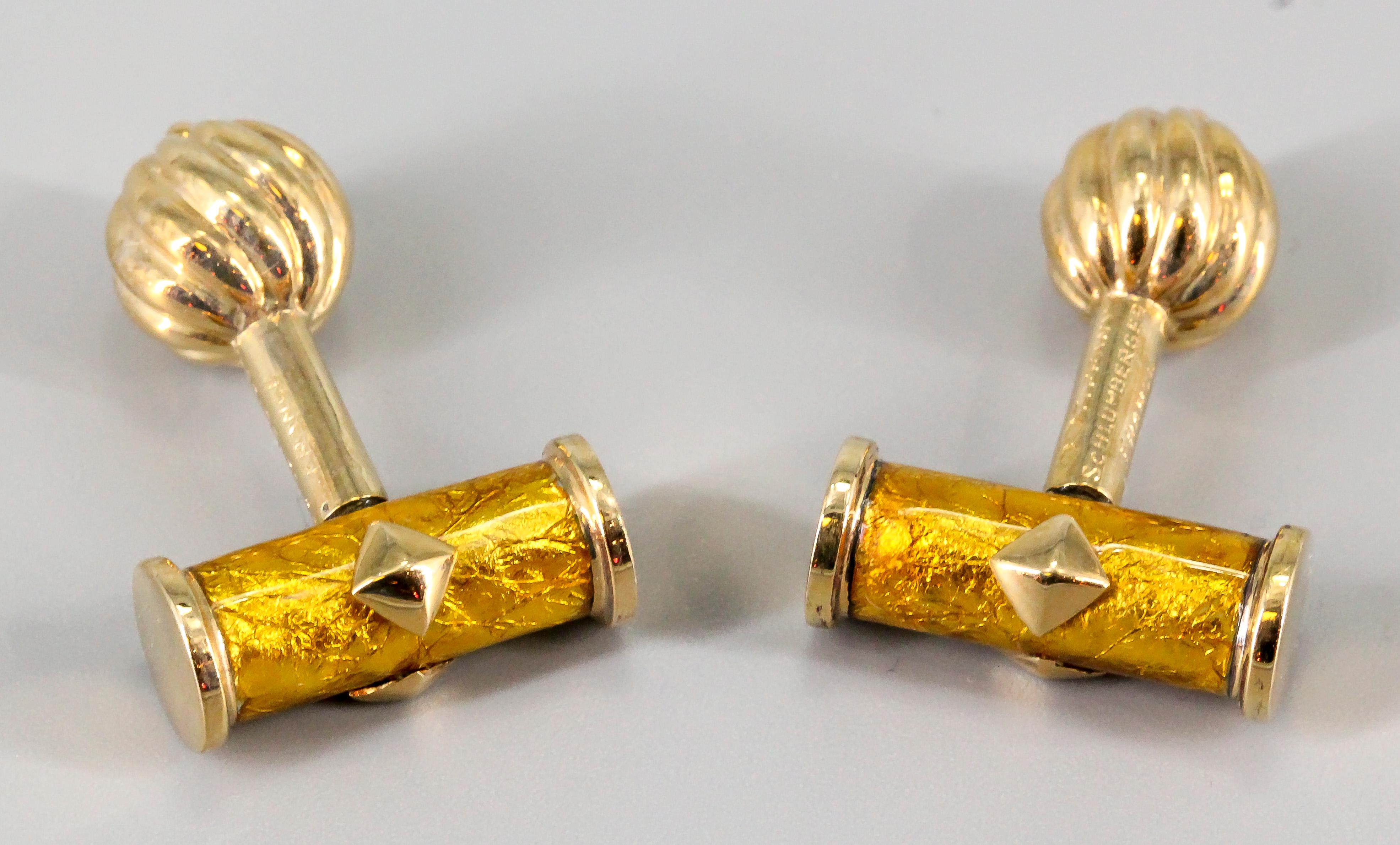 Tiffany & Co. Schlumberger Yellow Enamel and Gold Cufflinks In Excellent Condition For Sale In New York, NY