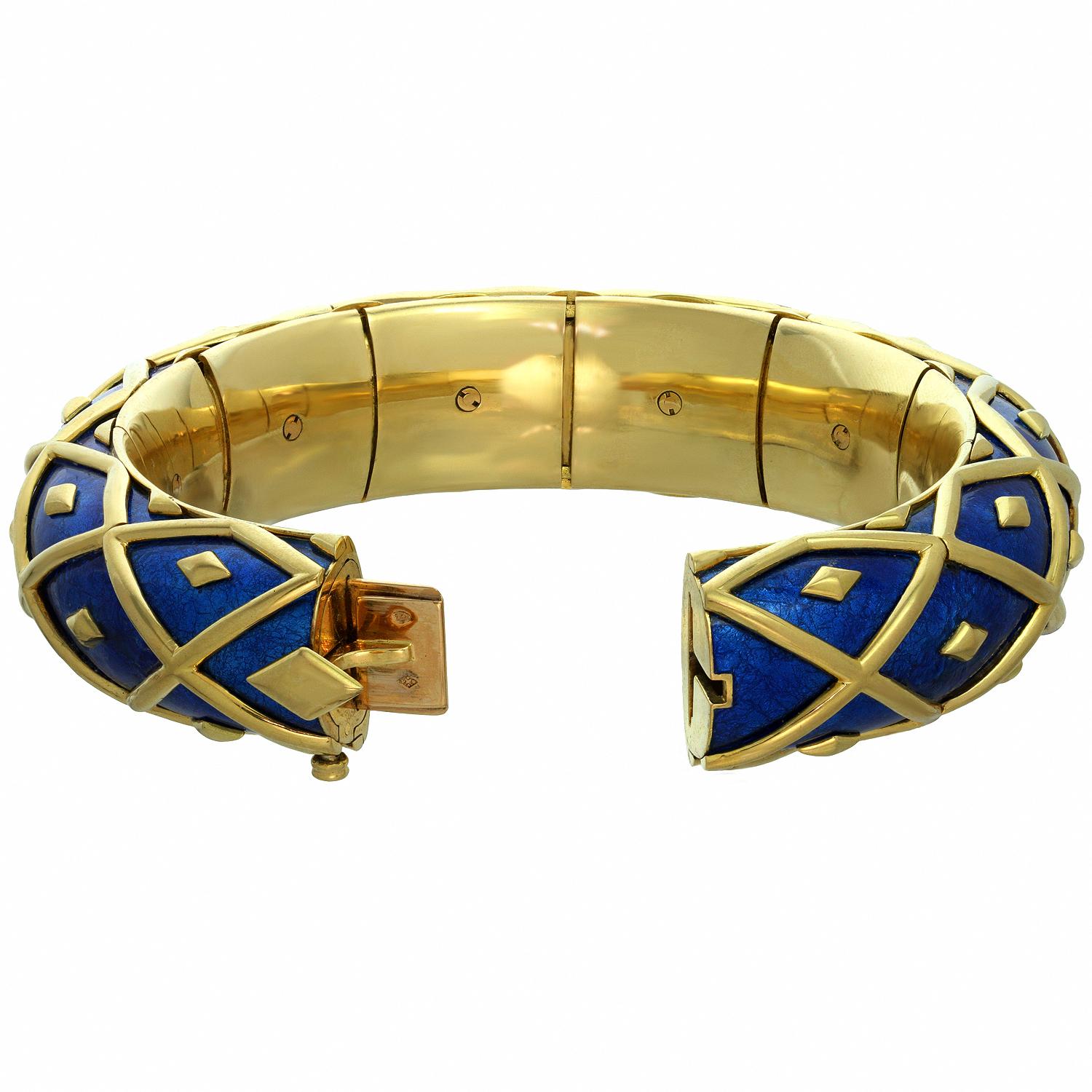 Tiffany & Co. Schlumberger Yellow Gold Blue Enamel Dot Losange Bracelet 1