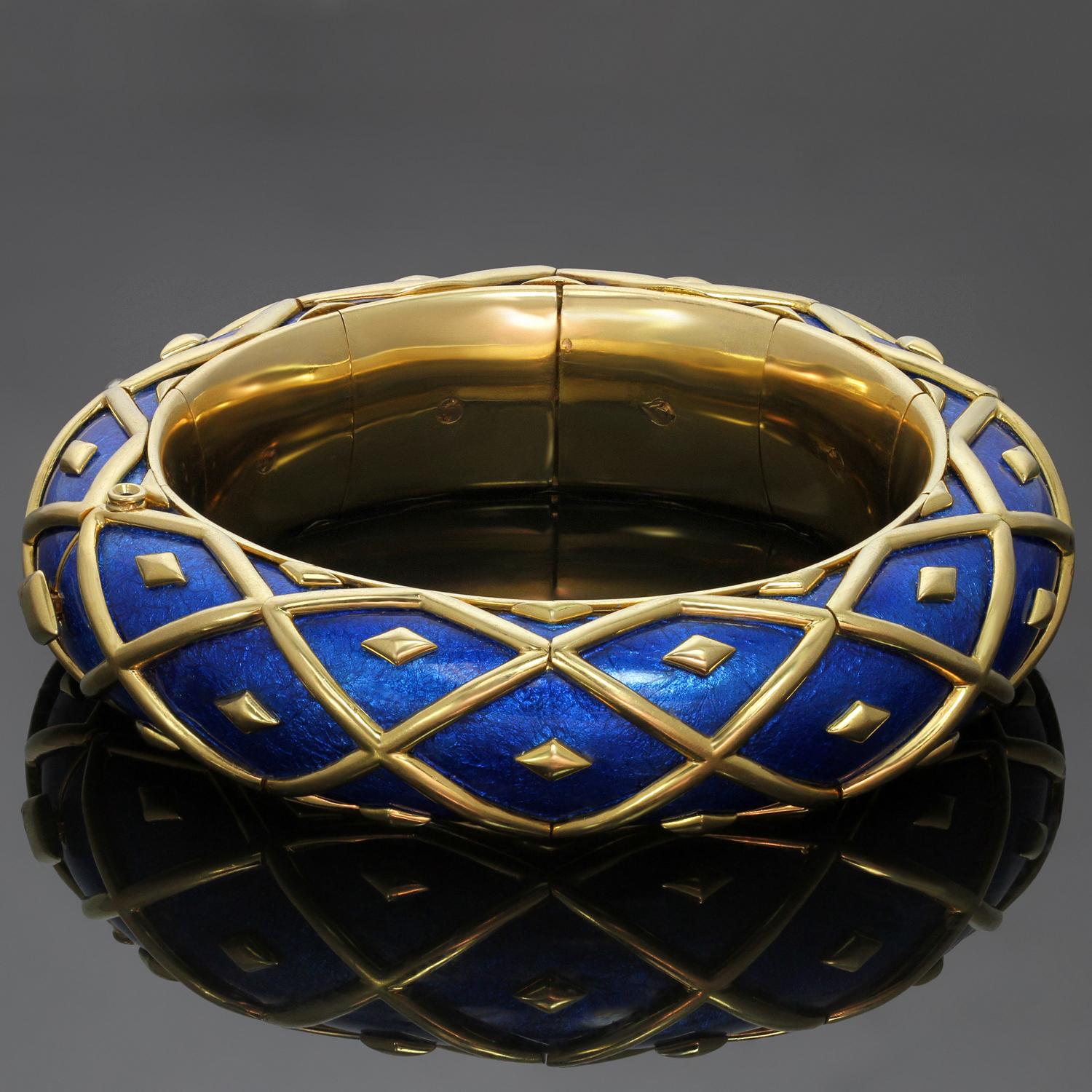 Tiffany & Co. Schlumberger Yellow Gold Blue Enamel Dot Losange Bracelet 2