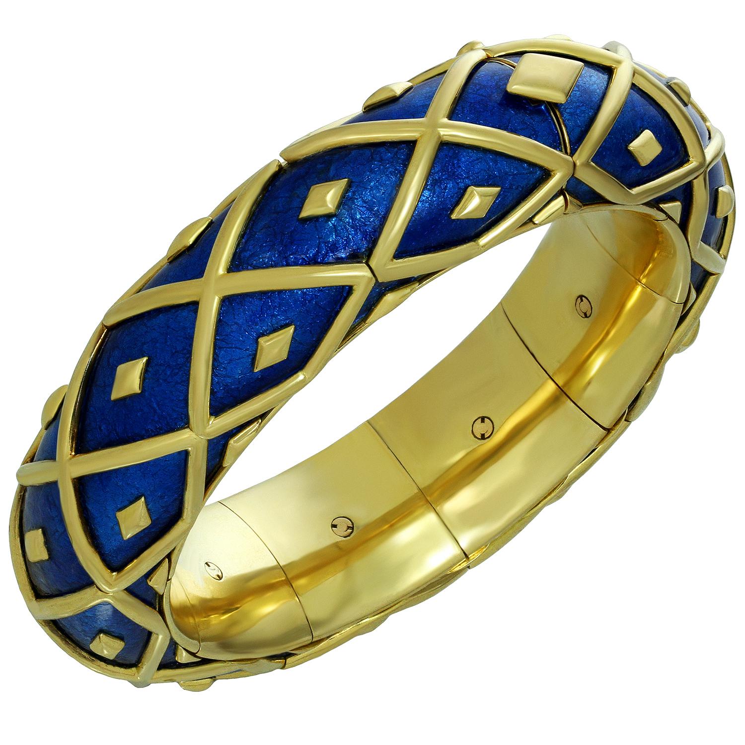 Tiffany & Co. Schlumberger Yellow Gold Blue Enamel Dot Losange Bracelet