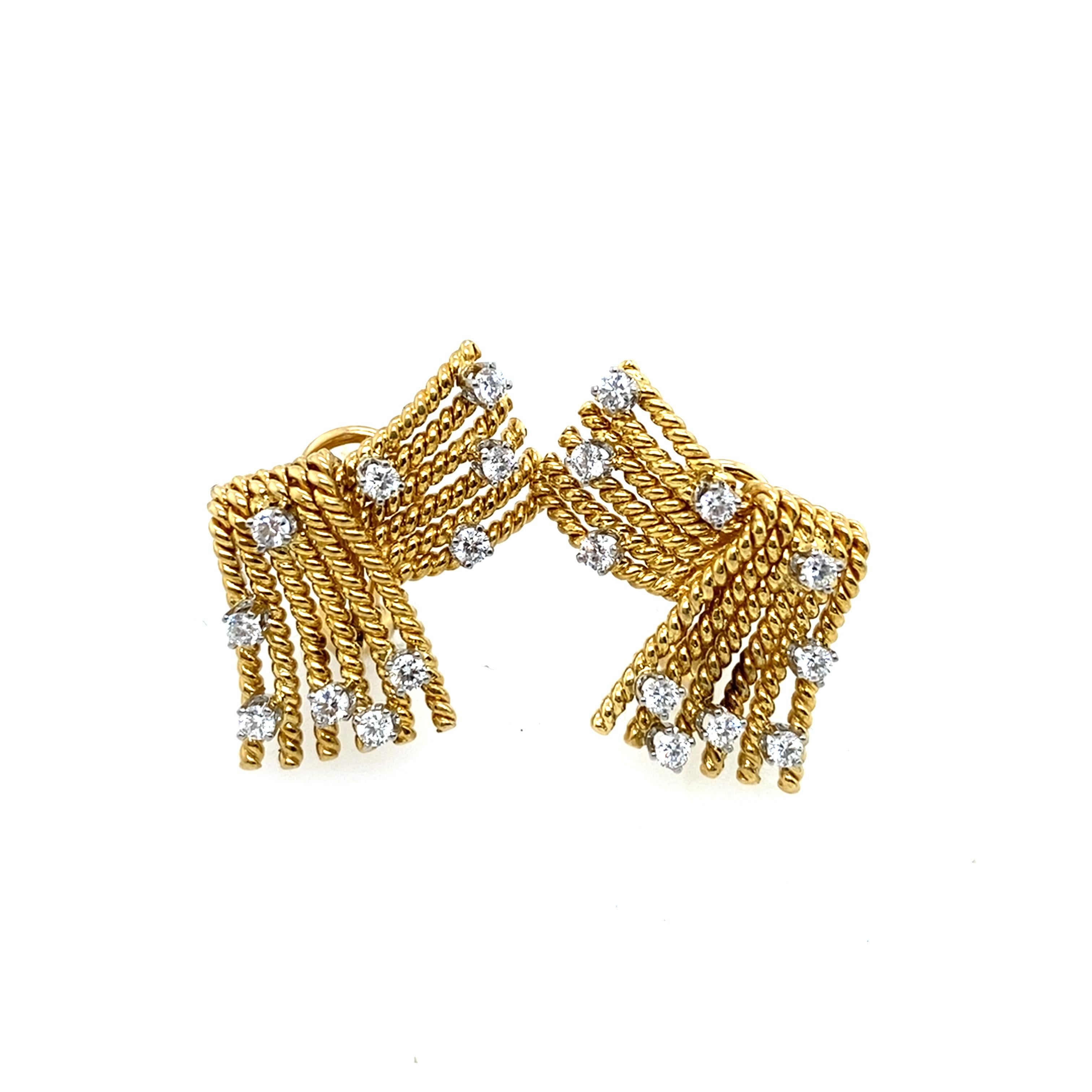 Modern Tiffany & Co Schlumberger Yellow gold Diamond Earrings, 0.91ct