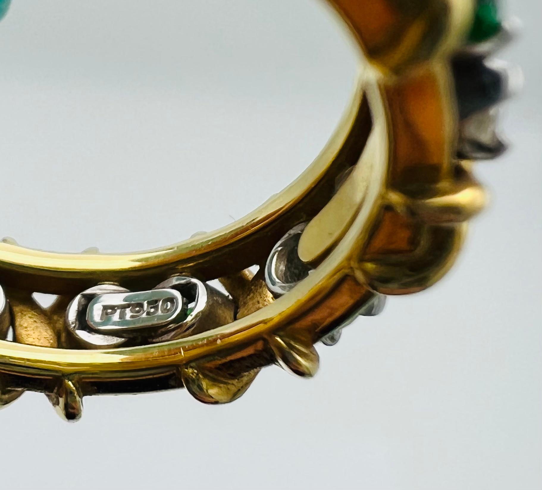 Women's Tiffany & Co. Schlumberger Yellow Gold Platinum Diamond Emerald X Band Ring