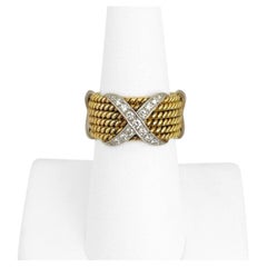 Tiffany & Co. Anello a X con diamante a sei file in oro giallo e platino Schlumberger