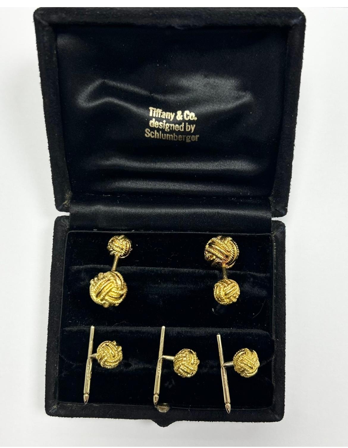 Tiffany & Co Schlumberger YG Love Knot Cufflink Dress Set In Excellent Condition For Sale In New York, NY