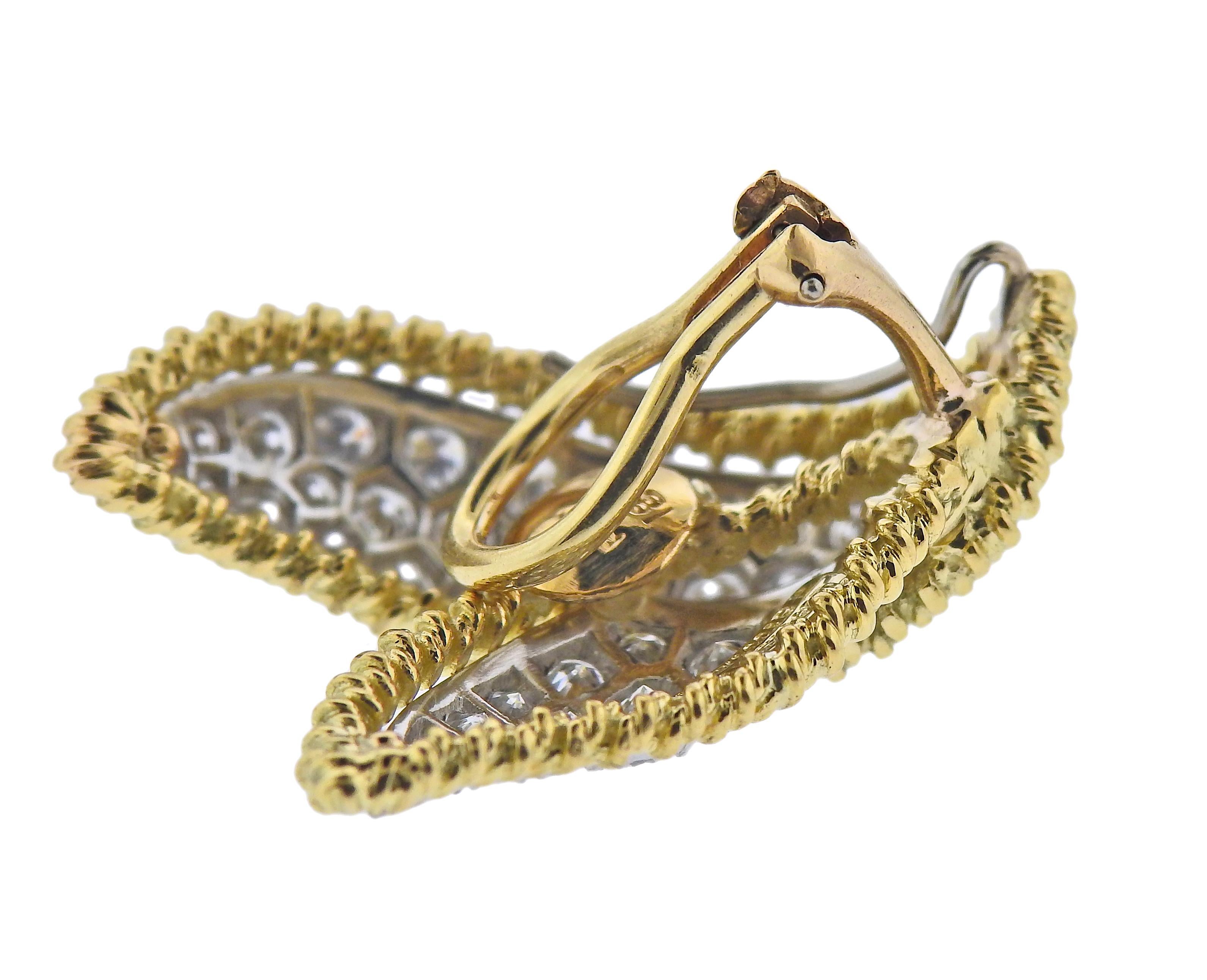 Tiffany & Co. Schlumberger Diamant-Ohrringe aus Gold und Platin (Rundschliff) im Angebot