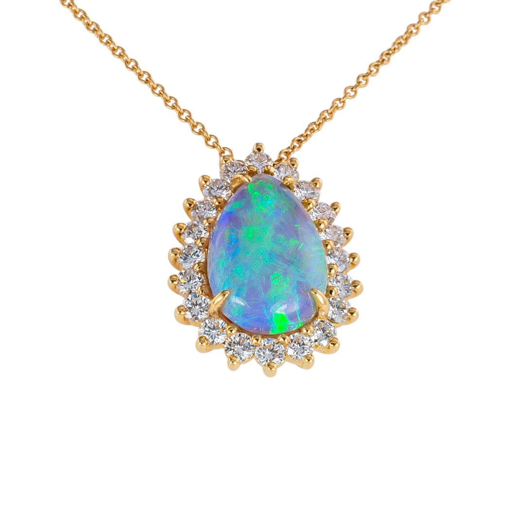 Tiffany and Co. Semi Black Boulder Opal Diamond Yellow Gold Pendant at ...