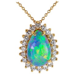 Tiffany & Co. Semi Black Boulder Opal Diamond Yellow Gold Pendant