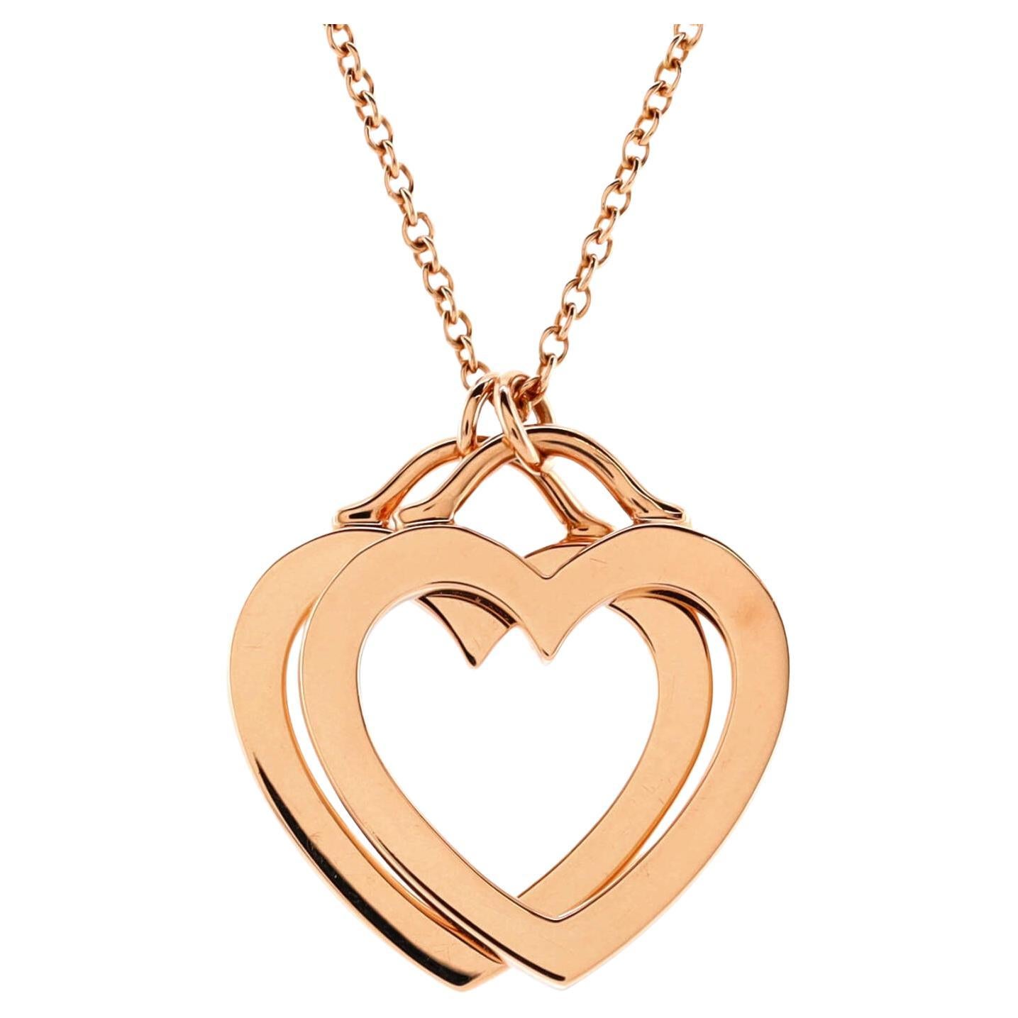 Tiffany & Co. Sentimental Double Heart Pendant Necklace 18k Rose Gold