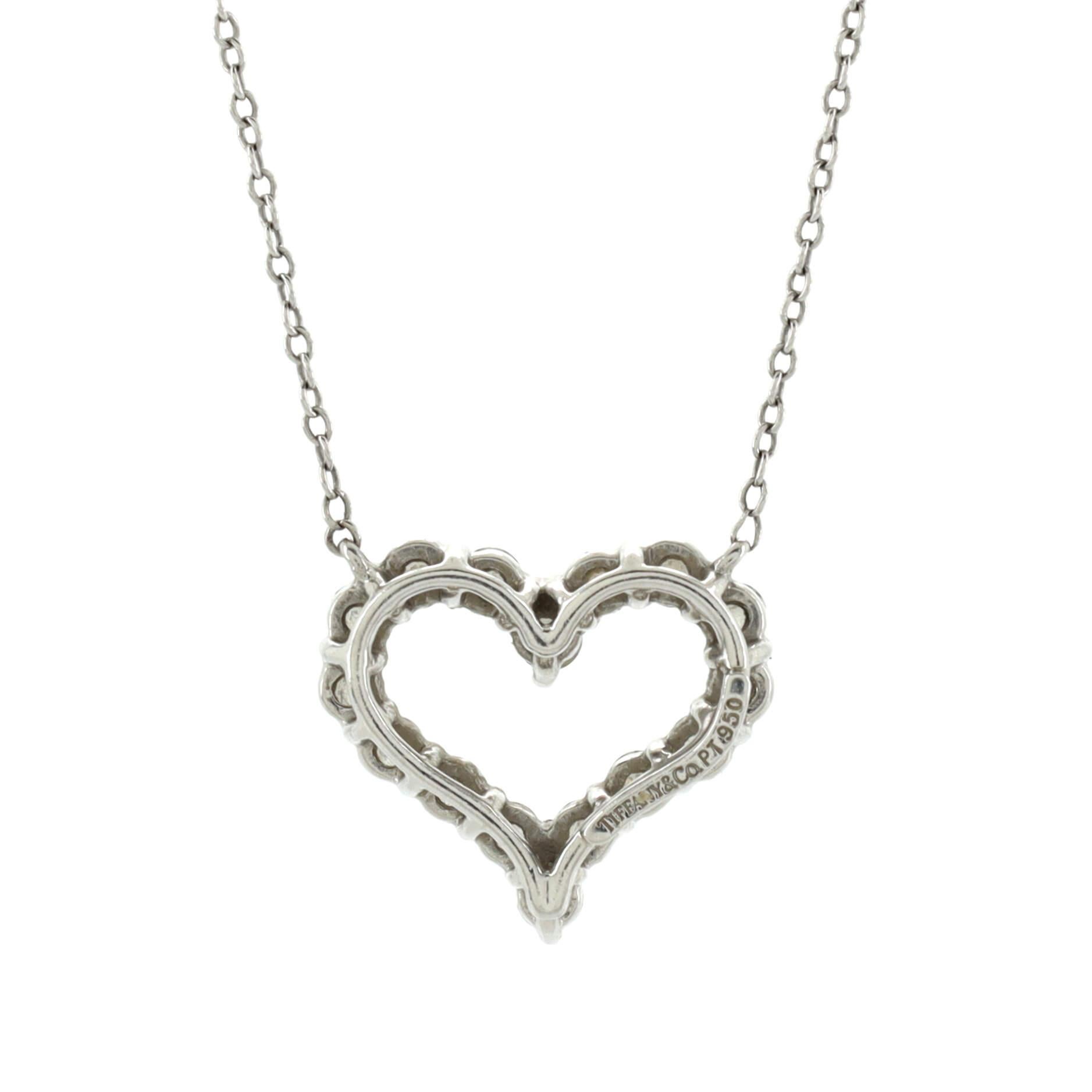 Tiffany and Co. Sentimental Heart Necklace Platinum with Diamonds Small